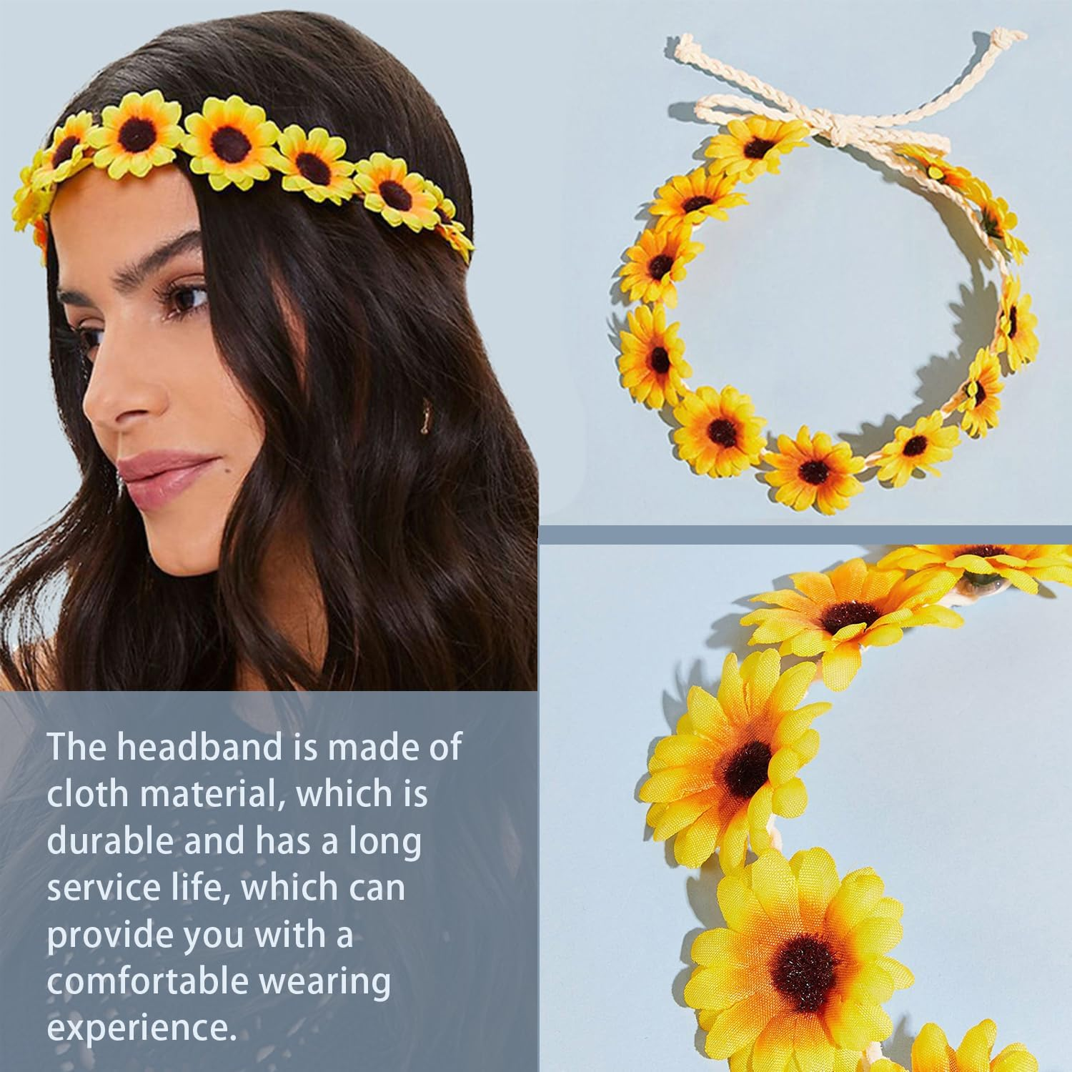 2 Daisy Hair Bands and 2 Glasses with Daisy Flowers, Fashion Garland Hair Band Floral Wreath Daisy Accessories for Women and Girls Elastic Fasteners Adjustable Travel image number 4