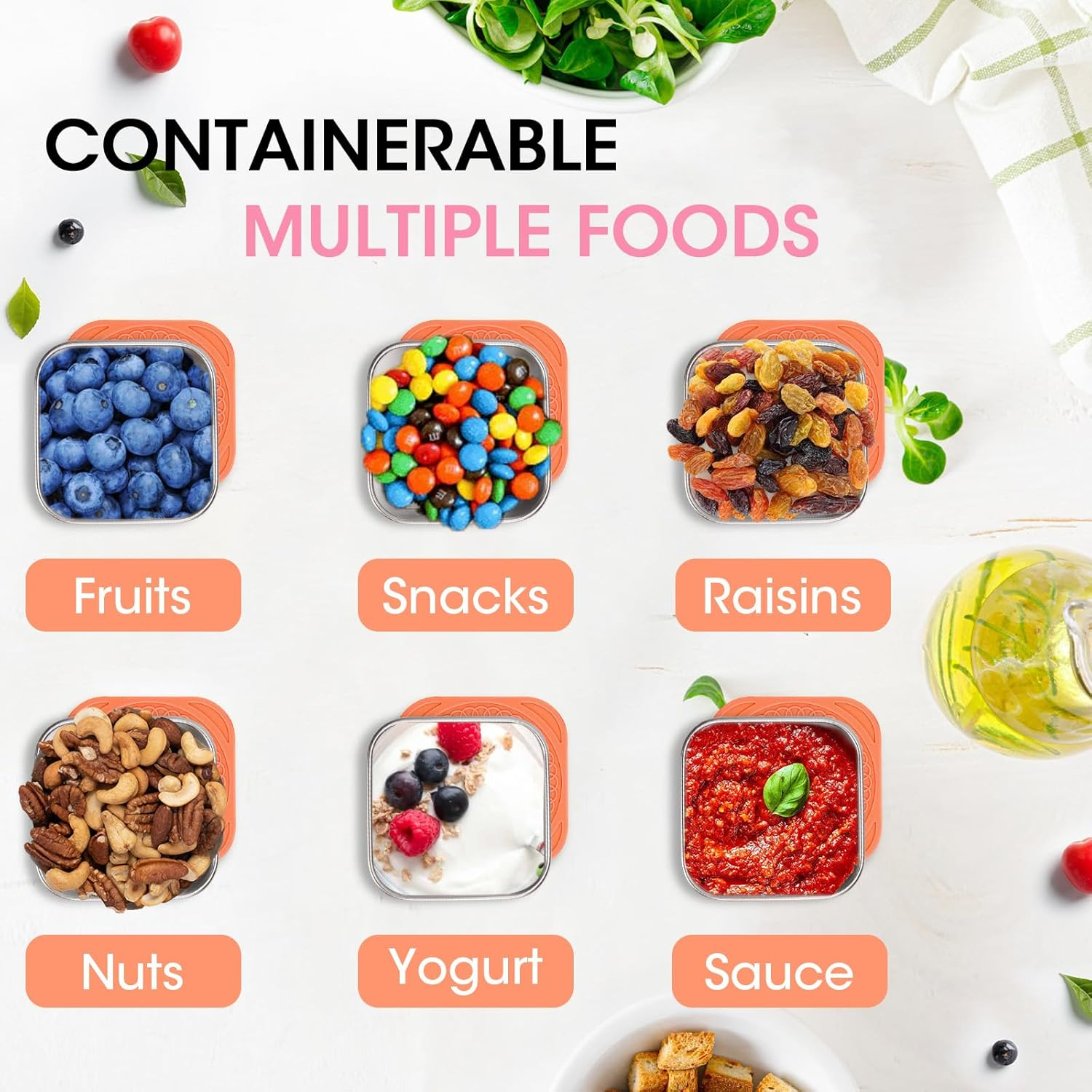 4 Pcs Stainless Steel Snack Containers, Snack Box, Metal Food Storage Containers with Colored Lids, Easy Open Stackable Small Lunch Box for Lunch, Travel, Parties(Color:Colorful) image number 1