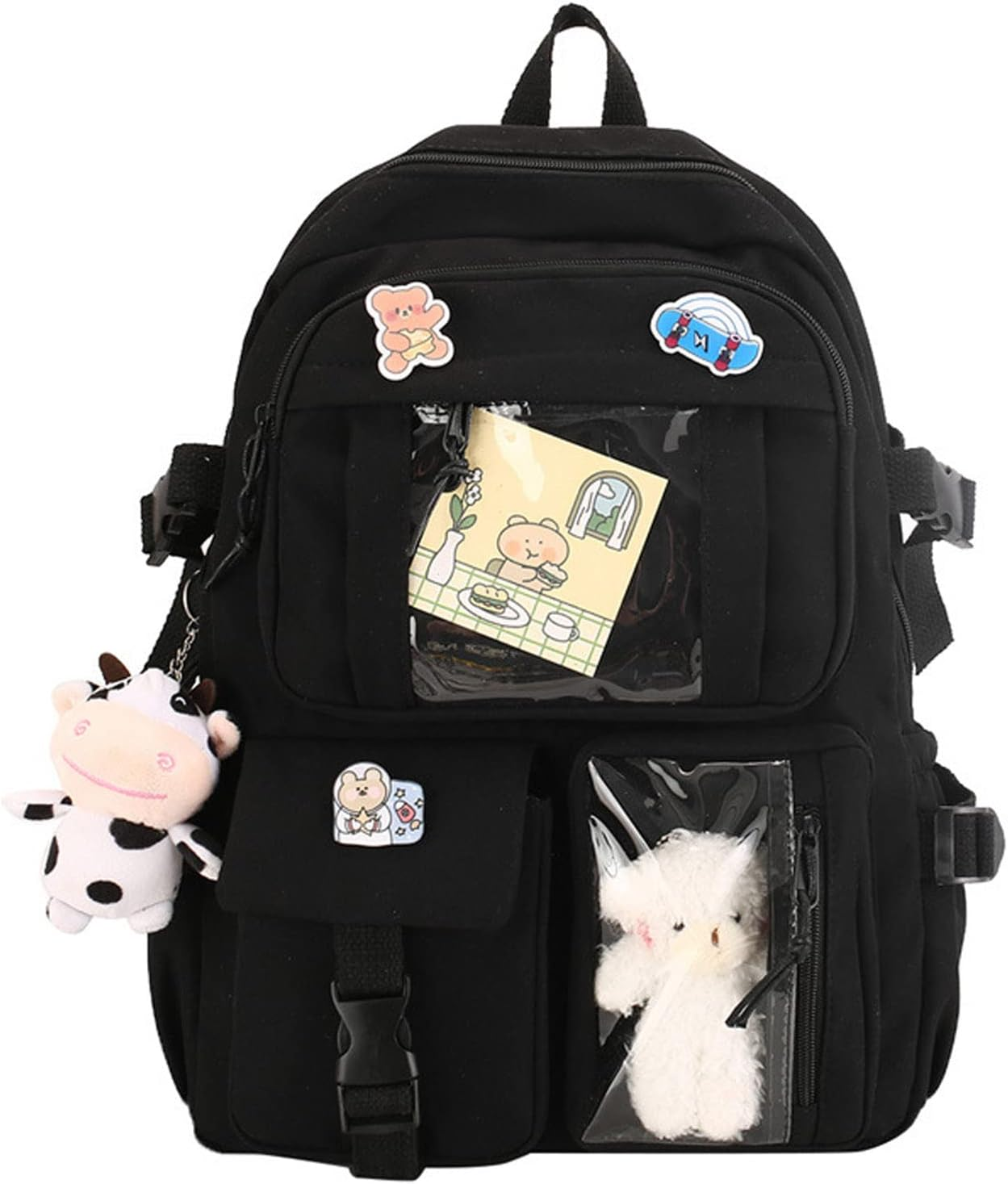 Kawaii Backpack Cute School Backpack Aesthetic Bookbags with Kawaii Pin Accessories for Teen Girls