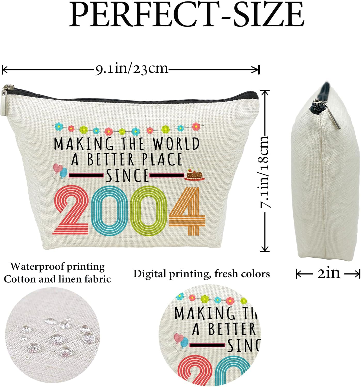 21St Birthday Gifts for Women, Funny 21 Year Old Gift Makeup Bag, 2001 21St Birthday Makeup Bags for Her, Mom, Aunt, Wife, Sister, Coworker, Friend, Making the World a Better Place since 2001, 2001 - 2006 image number 3