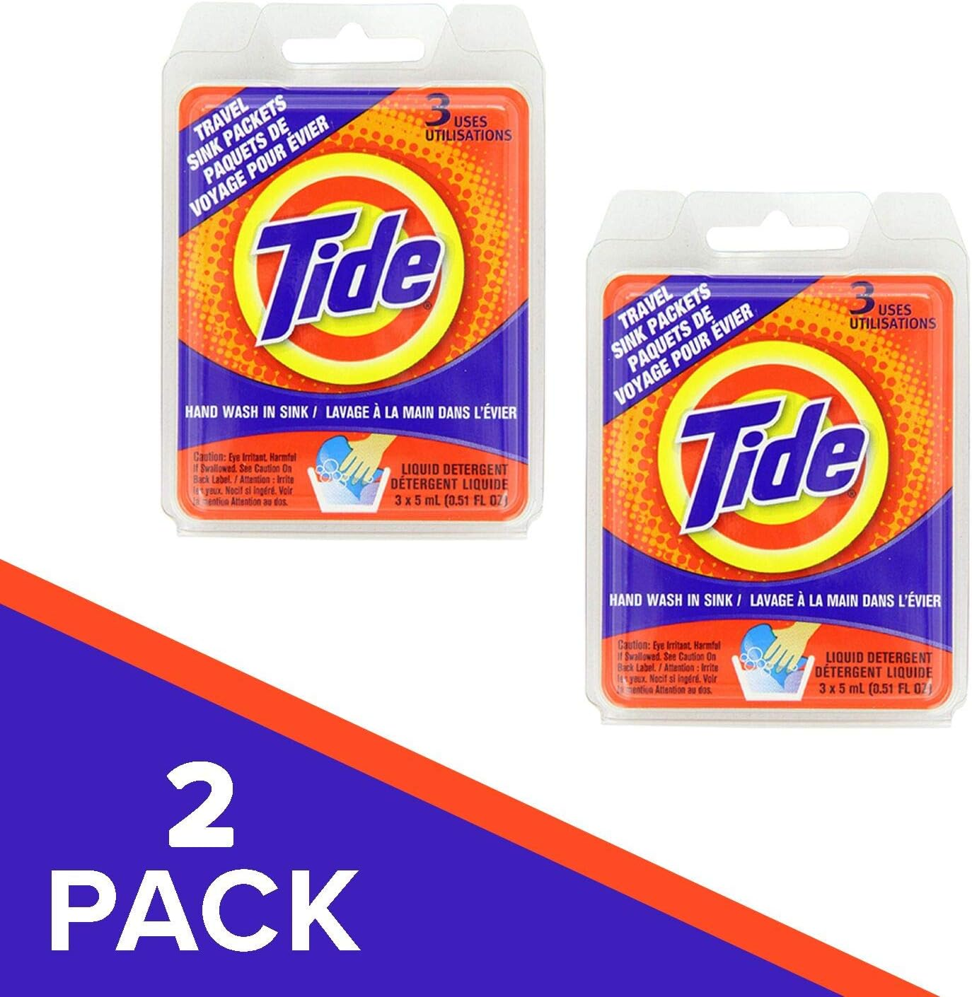 Tide Travel Sink Packets 3Ct Laundry Detergent for Hiking, RV, Camping, Backpacking, Outdoors, International (Pack of 2) image number 2