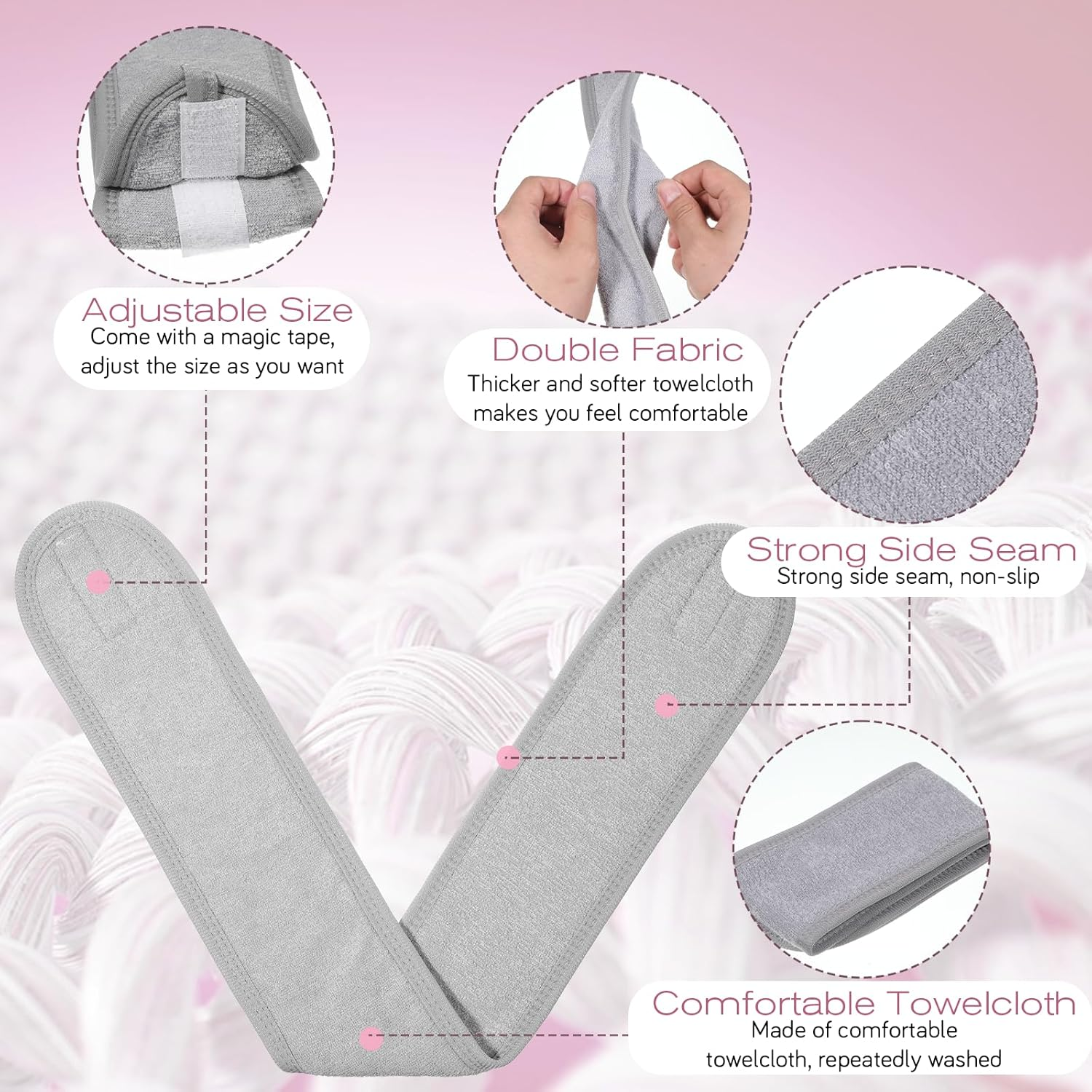 YBEATY Pack of 4 Face Spa Headbands Adjustable Non-Slip Terry Cloth Soft Stretchy Sweat Towel Hair Towel Face Wash Make up Headband for Women Shower Sports Yoga