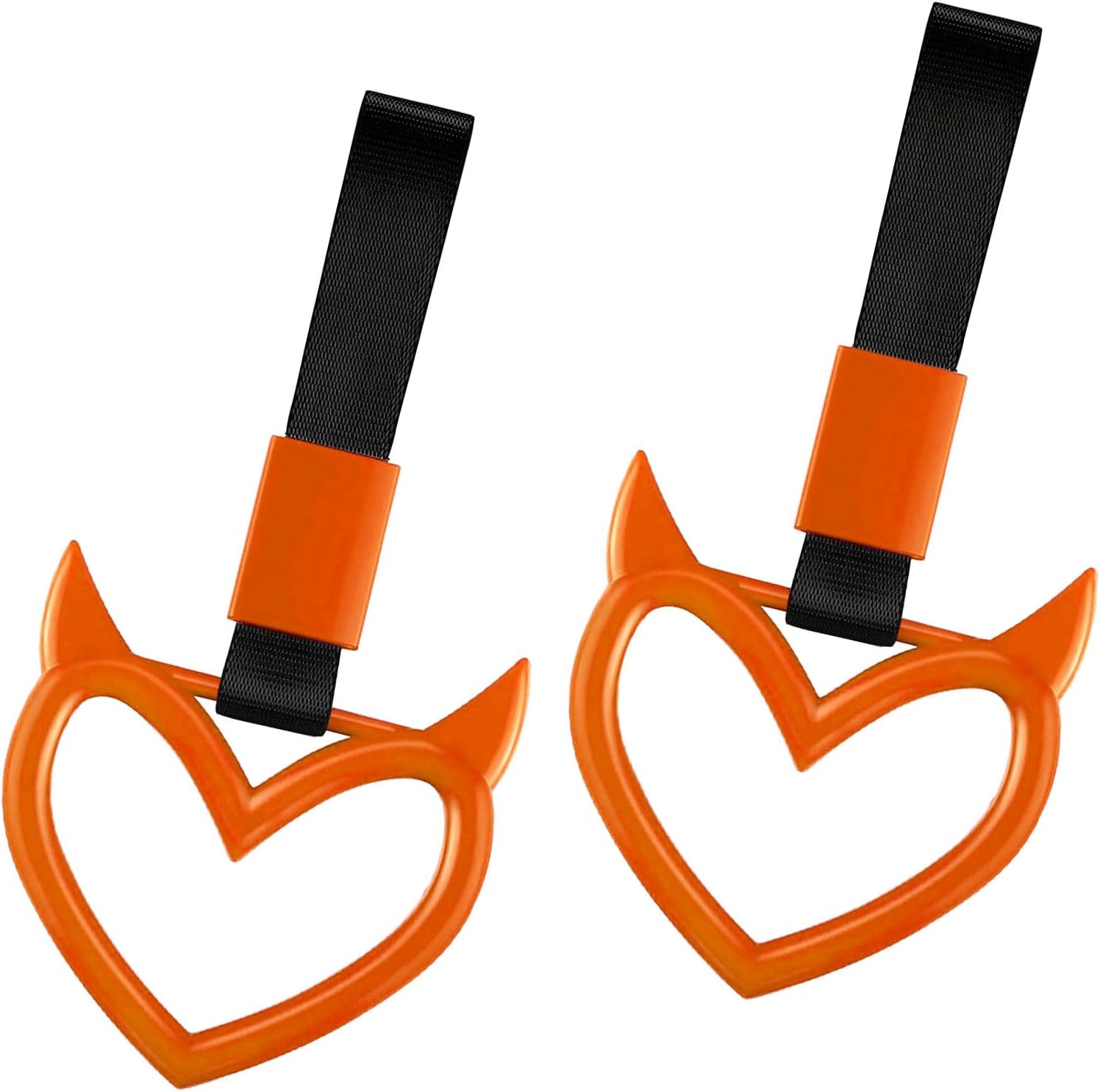 Momerch 2 Pieces Rear Bumper Warning Ring Car Mirror Hanging Ornament, Red Heart Shaped Handle Ring Subway Bus Handle Straps for Car Interior Exterior Decoration (Blue)