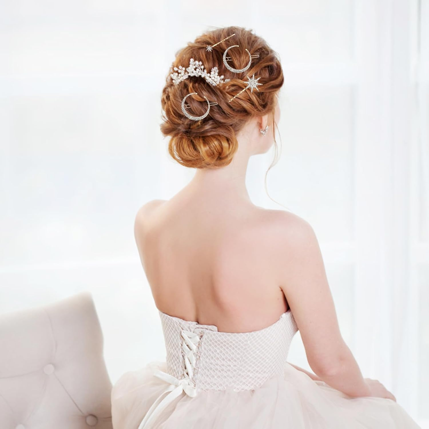 APOMOONS Pack of 6 Star Metal Hair Clips Girls, Star Moon Metal Hair Clips with Rhinestones, Hair Pins for Bride and Wedding, Hair Accessories for Women and Girls (Gold) image number 4