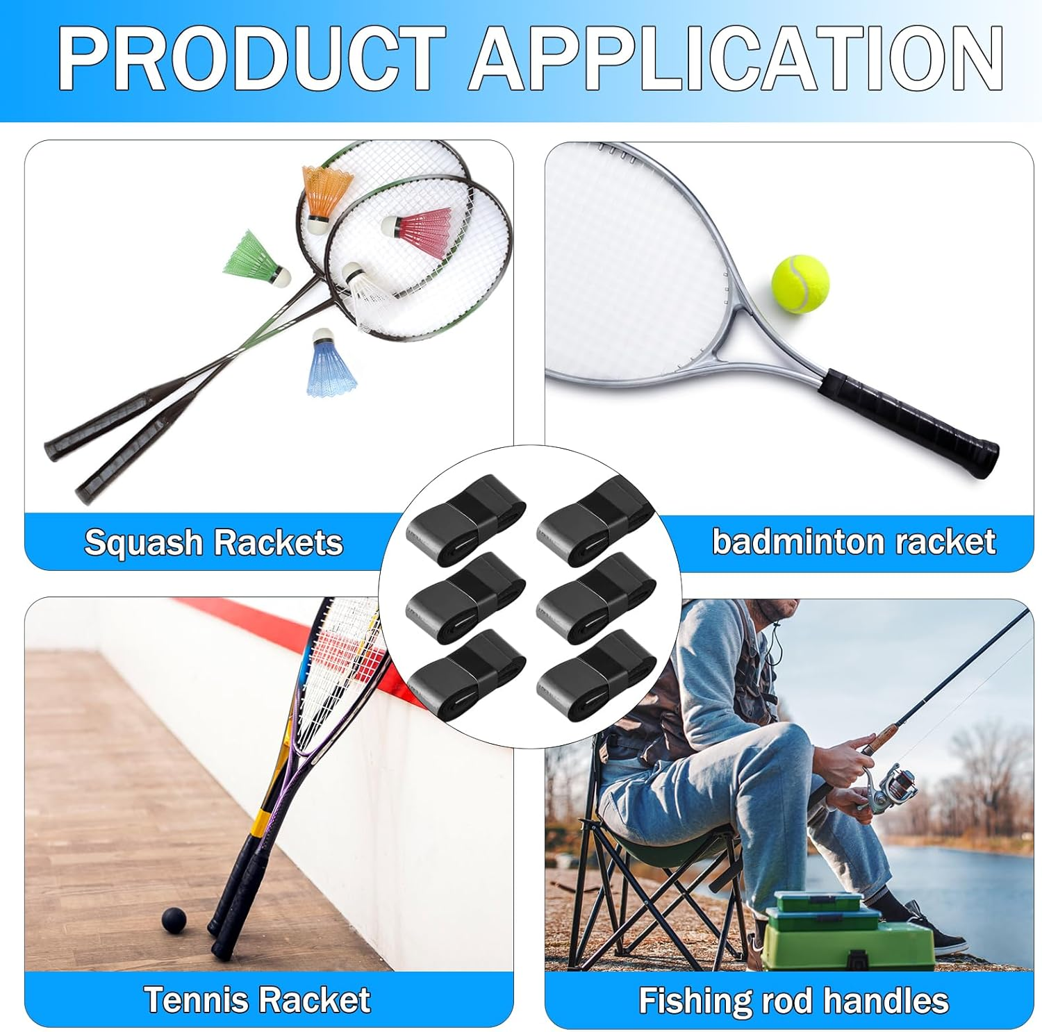 6 Pcs Tennis Racket Grip Tape, Compatible with Badminton Grip Tape, Wrap Your Racquet for High Performance Comfort for anti Slip and Absorbent Grip (6 Grips, Black) image number 3