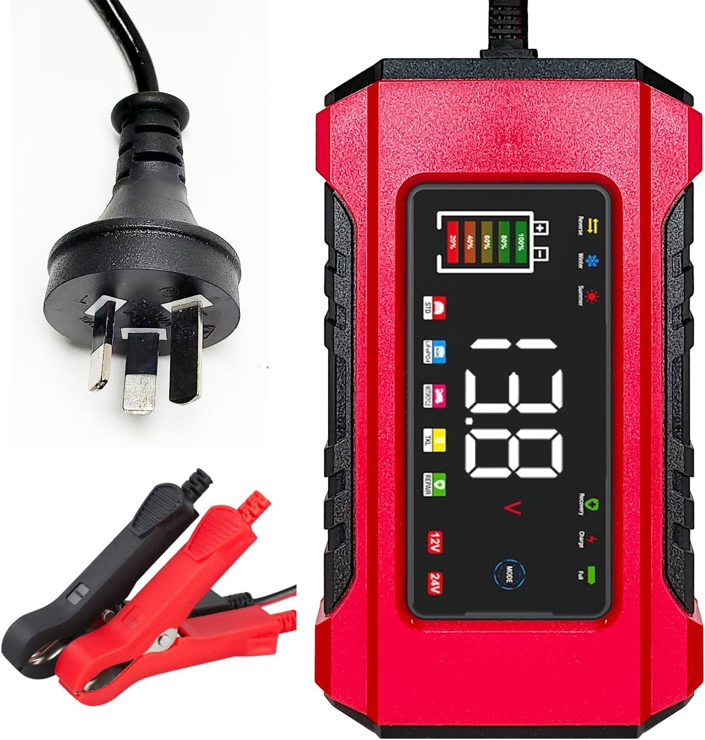 Battery Charger 15-Amp - Trickle Charger Car Battery Charger AU Plug: 12V 24V Lifepo4 Lead Acid 9-Stage Trickle Charger Battery Maintainer W/Temp Compensation for Car Truck Lawn Mower Boat Marine image number 1
