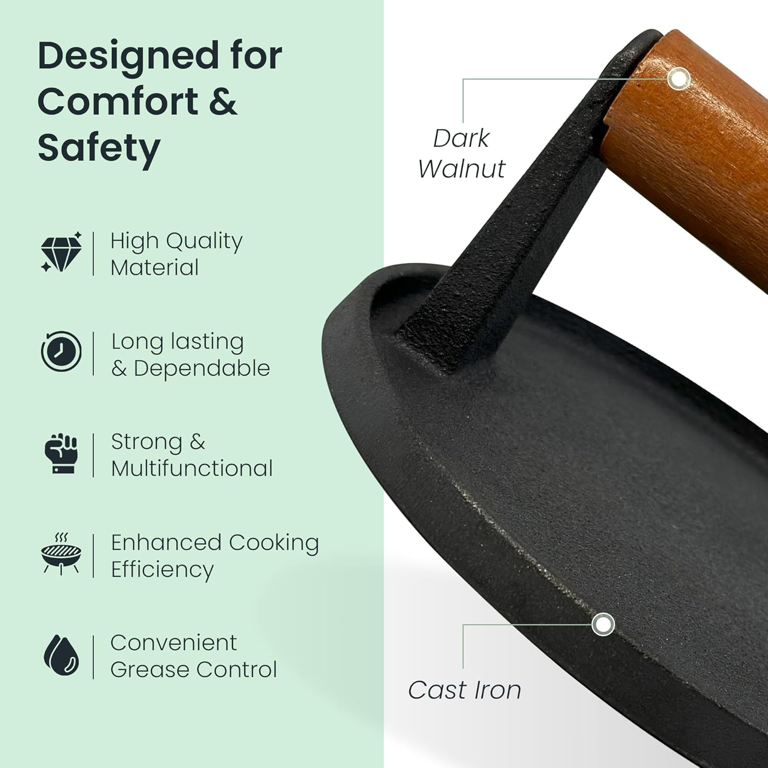 The Burger Buddy by Jackson Barrett | Cast Iron Smash Burger Press with Wooden Handle &ndash; Perfect for Flat Top Grills, Bbqs, and Gourmet Cooking image number 3