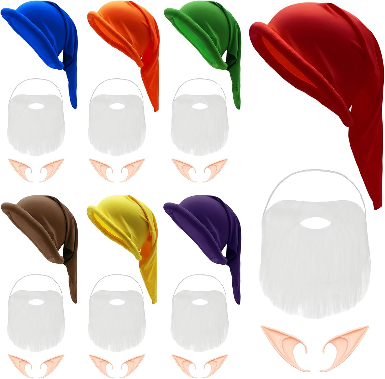 Fayrvind 21 Pieces Dwarf Costumes Accessories,Including Dwarf Hats Fake Ears and White Fake Beard Gnome Costumes for Adults Halloween Christmas Fairy Tale Party image number 2