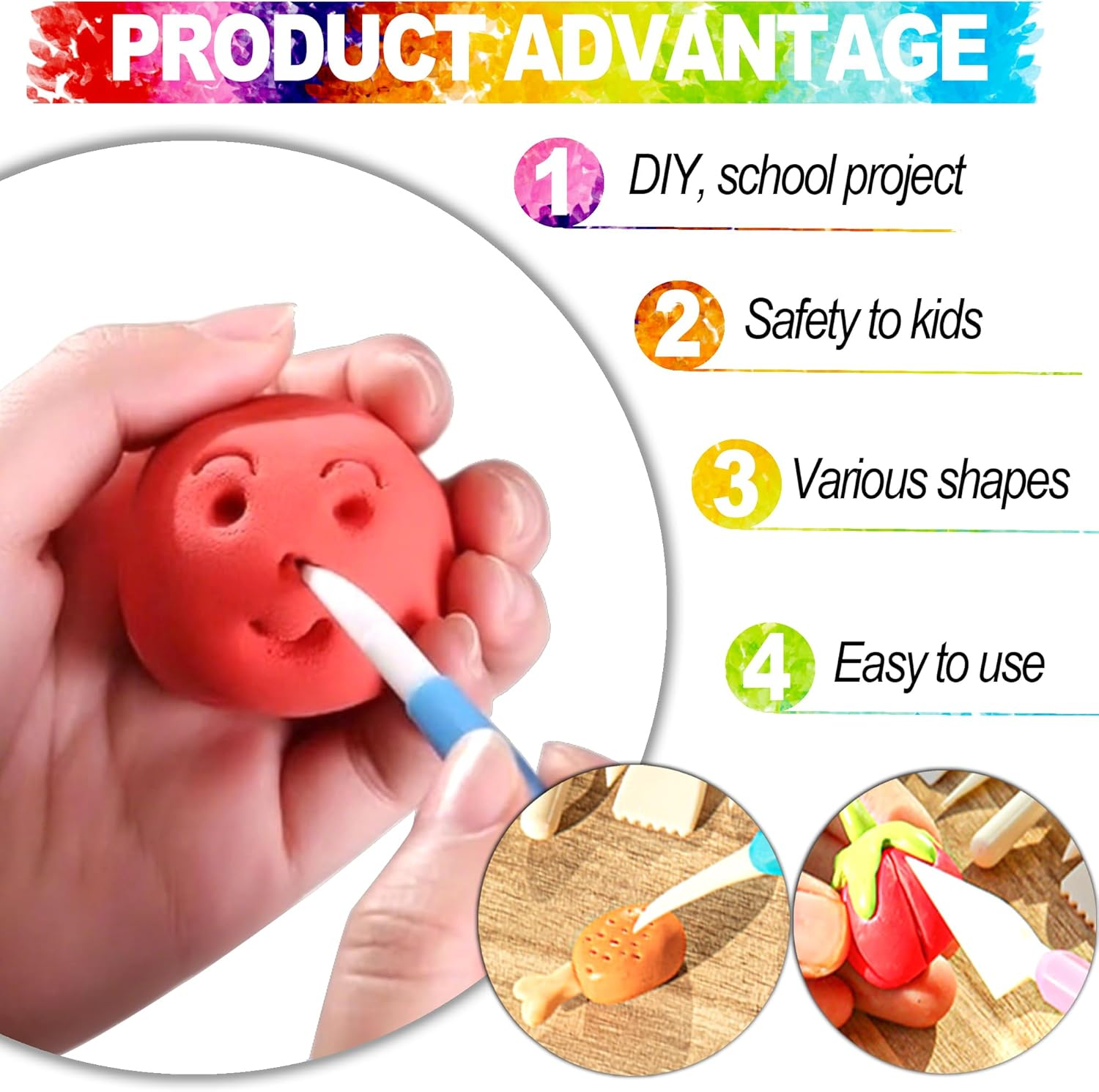 LINPHCEY 9PCS Clay Tools for Kids Air Dry Clay Tool Kit Plastic Clay Sculpting Tools Set for DIY Pottery, Modeling Sculpey Polymer Clay &ndash; Safe & Easy Grip for Beginners & Craft Lovers image number 1