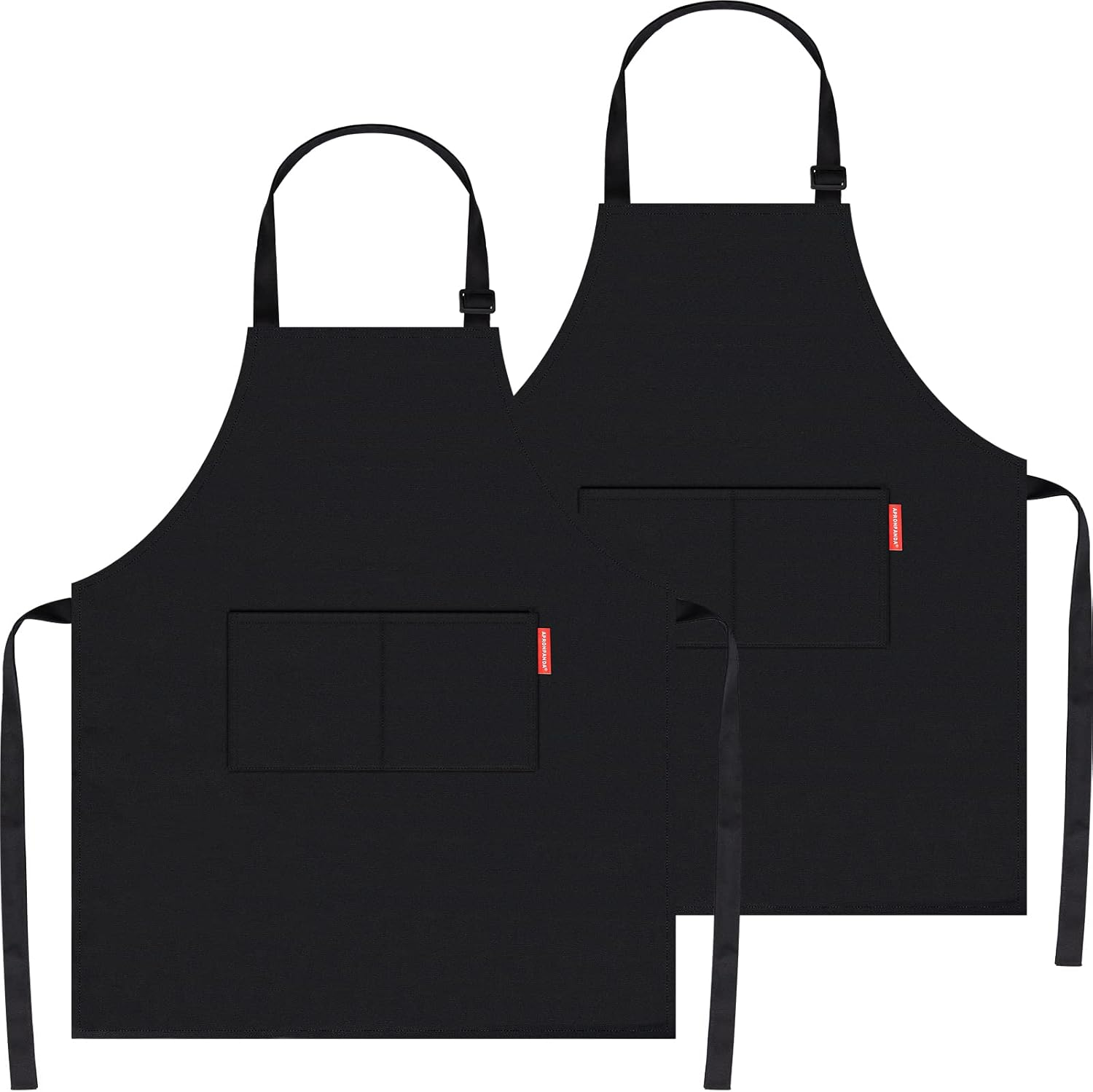 APRONPANDA Professional Adjustable Black 100% Cotton Apron with 2 Pockets Cooking Kitchen Chef Women Men Aprons for Home Kitchen, Restaurant, Coffee House, Baking Gardening BBQ
