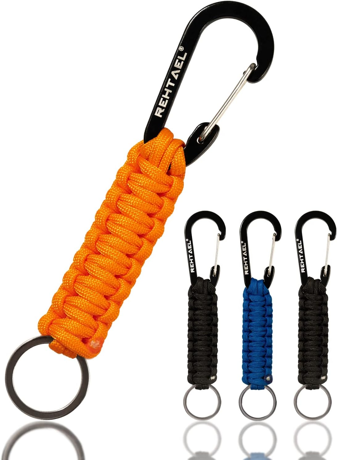 REHTAEL [4-Pack] Professional Paracord Keychain with Carabiner, Military Braided Survival Paracord Lanyard for Keys/Knife/Flashlight for Outdoor Camping/Hiking