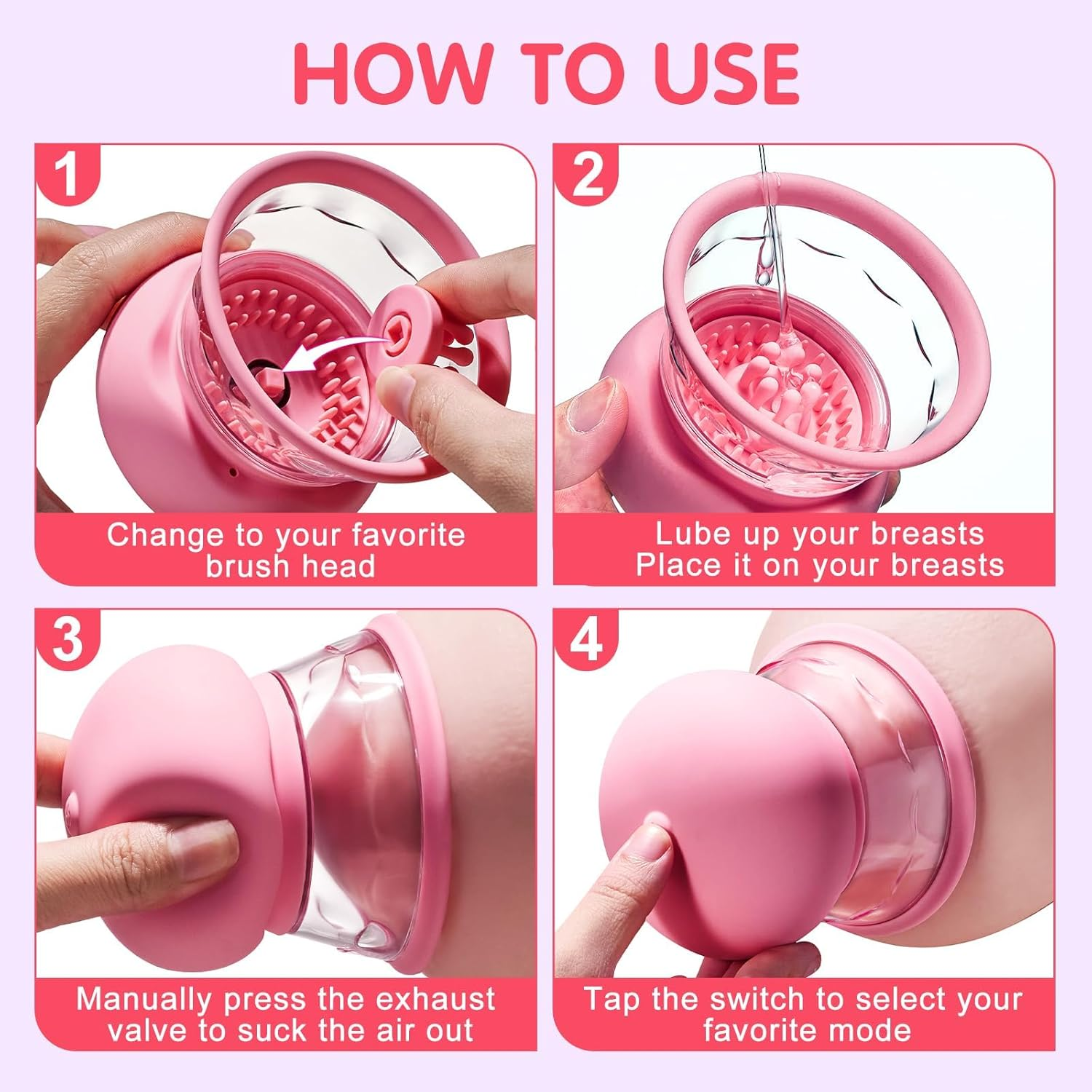 Funflick Sex Toys Sucking Nipple Toys - Nipple Vibrator Women Sex Toy Manual Sucking with 10 Powerful Rotation Modes 3 Brush Heads Stimulator Massager, Rechargeable Adult Toys for Women Couples Pleasure Rose, Best Sexual Wellness Products for Her image number 2