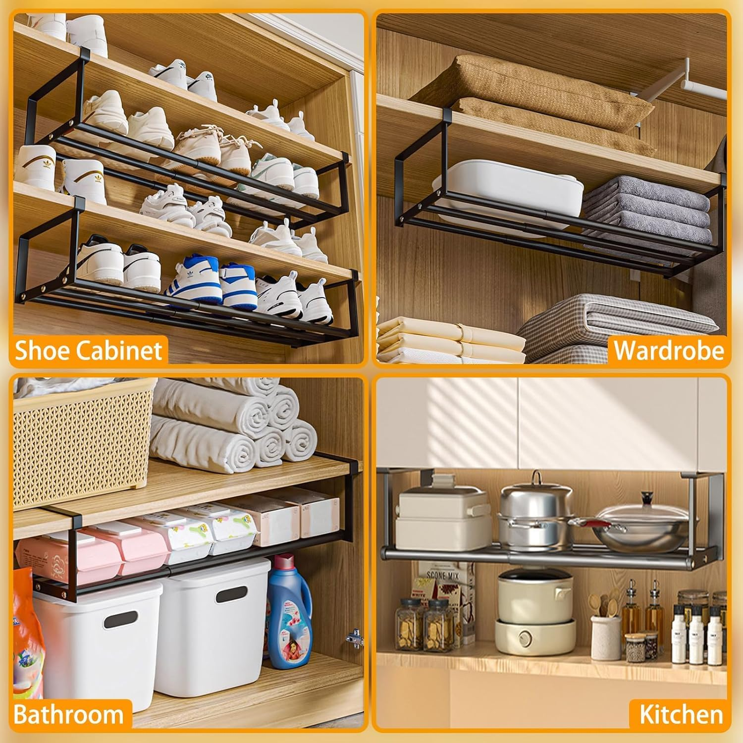 2 Pcs Expandable Shoe Rack Organizer,Metal Hanging Shoe Rack for Kitchen,Book or Clothing Storage and Organization,Under Shelf Storage image number 3