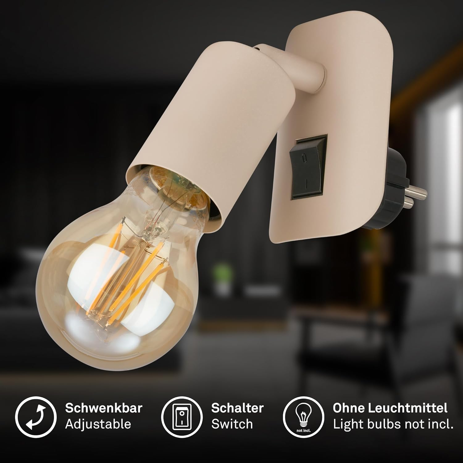 BRILONER - Indoor Wall Light, Swivel, E27 Socket, Bedroom, Wall Lamp, Kitchen, 9.5 X 6.5 X 8 Cm, Beige image number 4