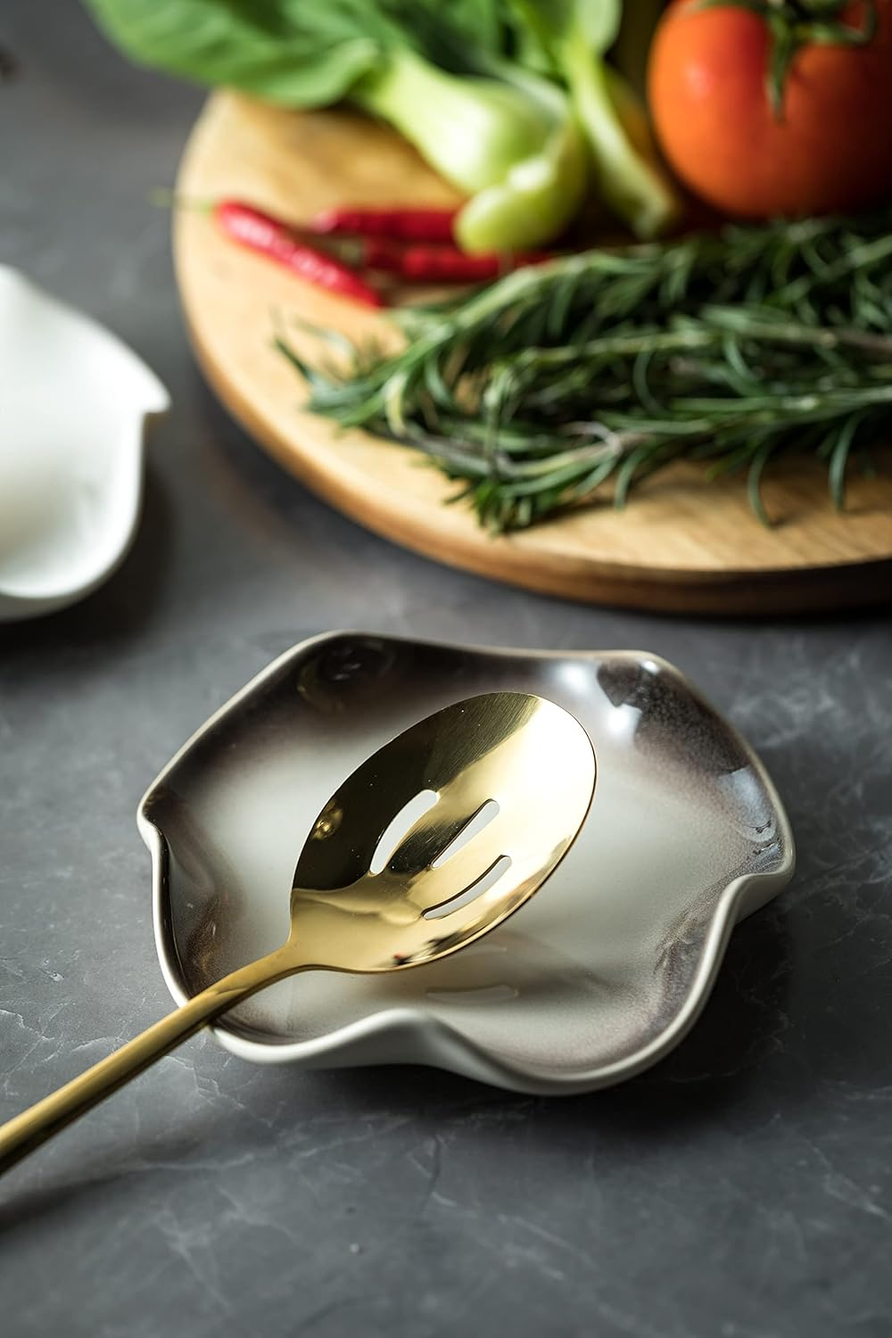 Ceramic Spoon Holder for Stove Top, Cute Coffee Spoon Rest with Ruffled Edge for Coffee Bar, Cooking Stove Spoon Holder for Multiple Utensils, Modern Kitchen Decor Housewarming Christmas Gift image number 6