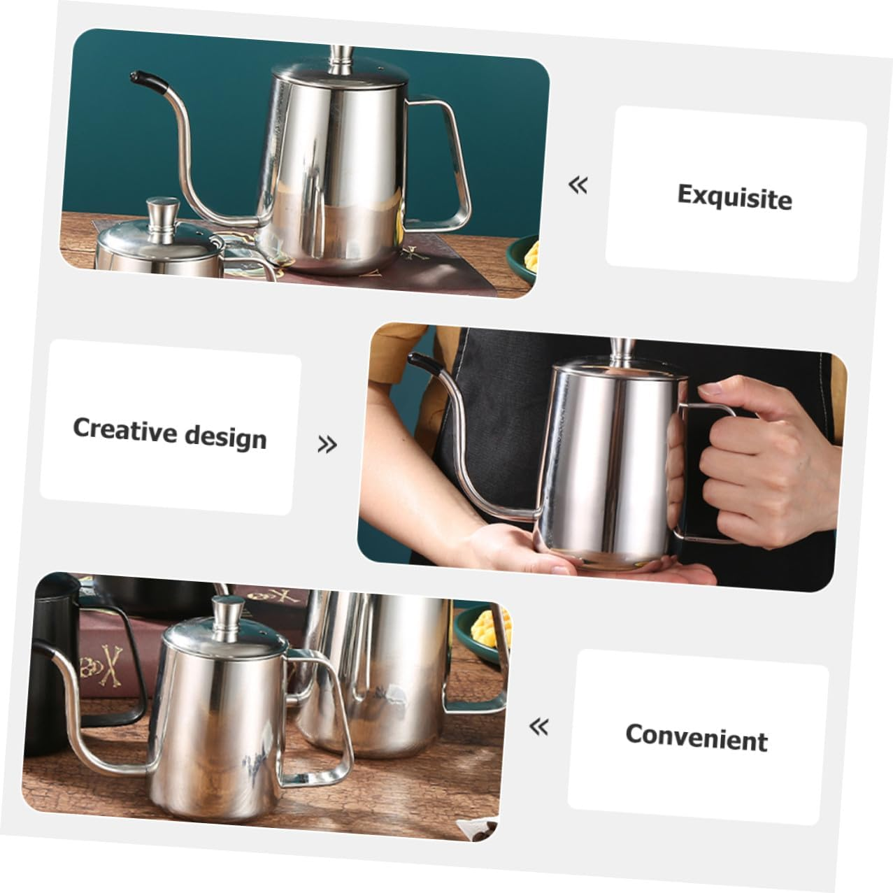 COHEALI Stainless Steel Coffee Kettle with Sealing Lid Thickened Mini Long Spout Drip Pot for Office Tea Brewing Ergonomic Design No Drip Hand Pouring Kettle