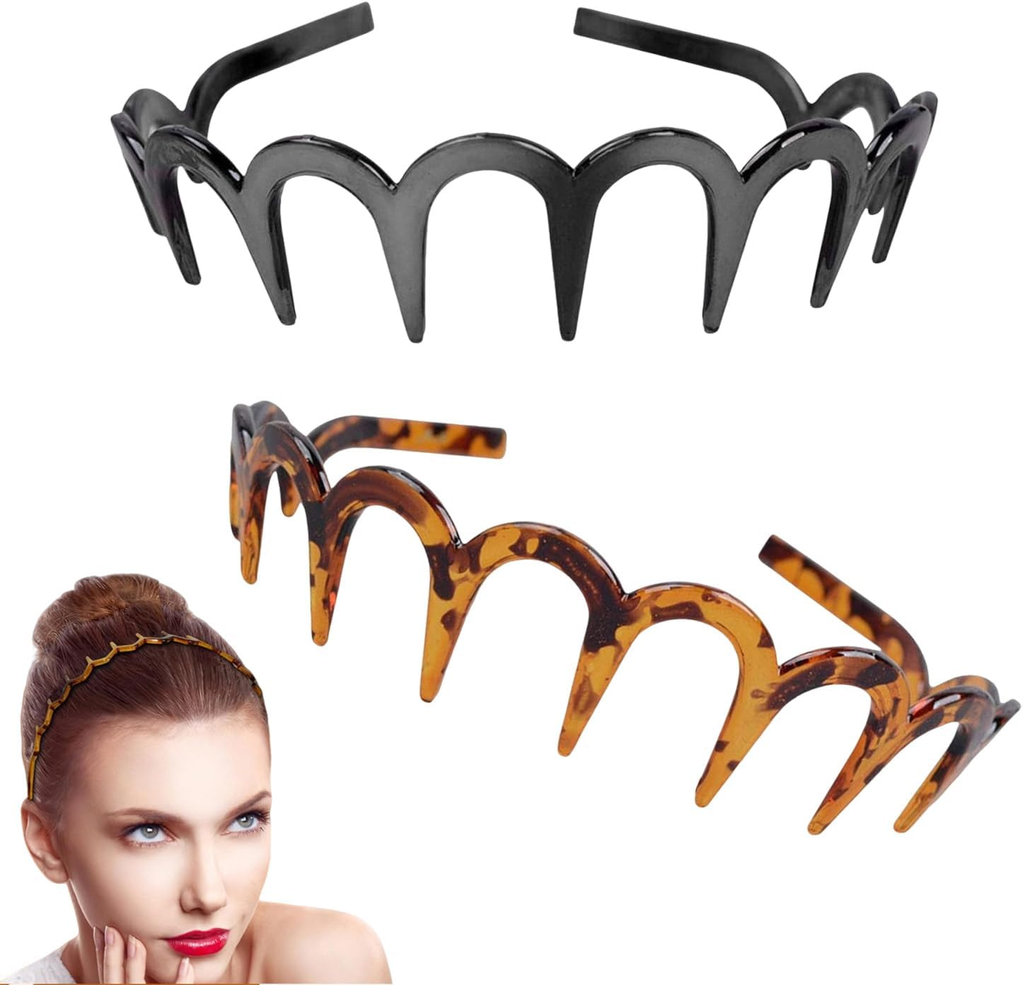 Pack of 2 Zigzag Hair Band Shark Tooth Hair Comb Made of Plastic Zig Zag Hair Band Headband for Women Girls Men Black and Brown image number 6