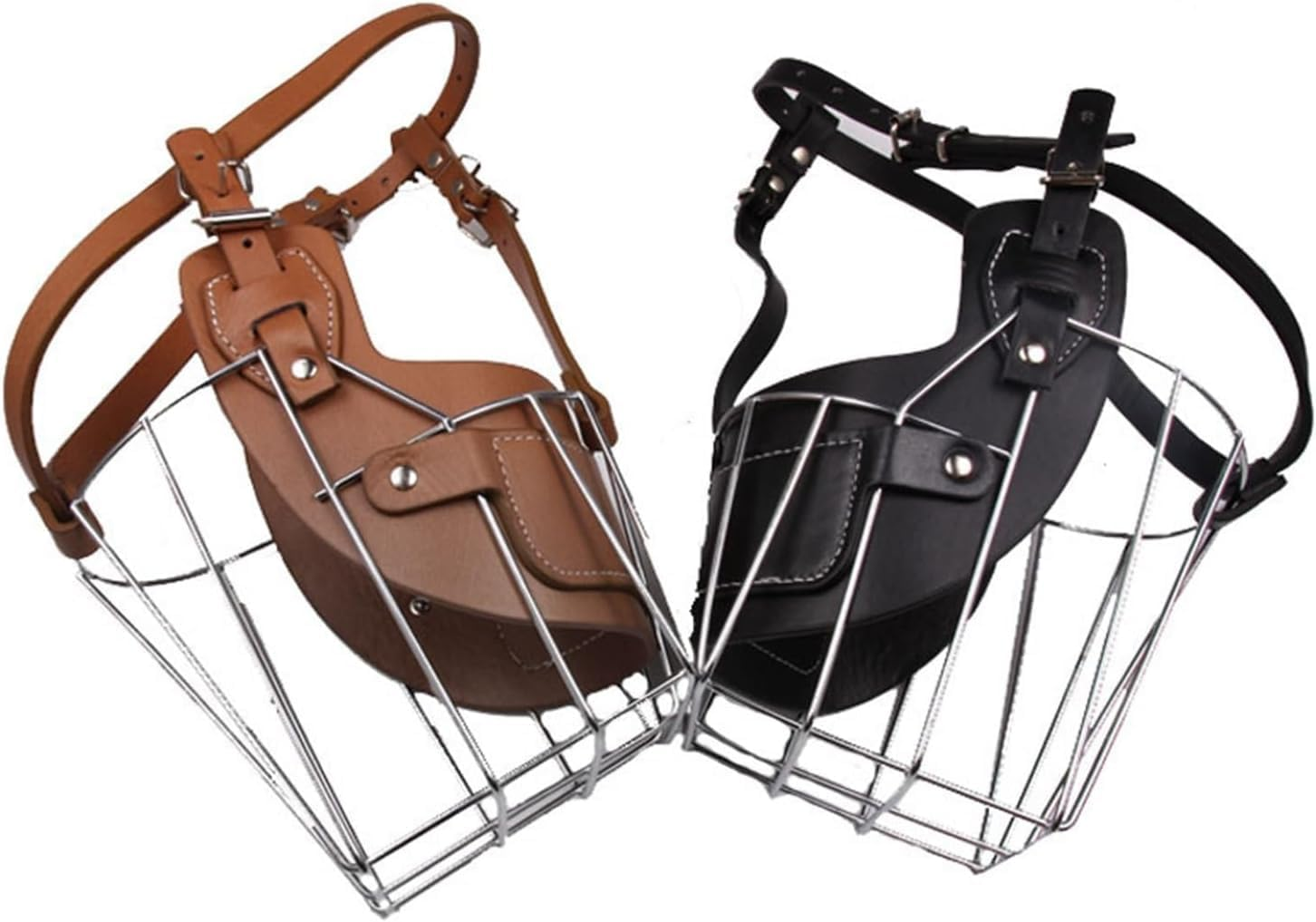 Metal Iron Dog Muzzle Adjustable Black Brown Leather Muzzle Fit for Dogs Large Dogs Bulldog anti Bite Muzzle Pet Supplies Dogs,2Xl,Black image number 3