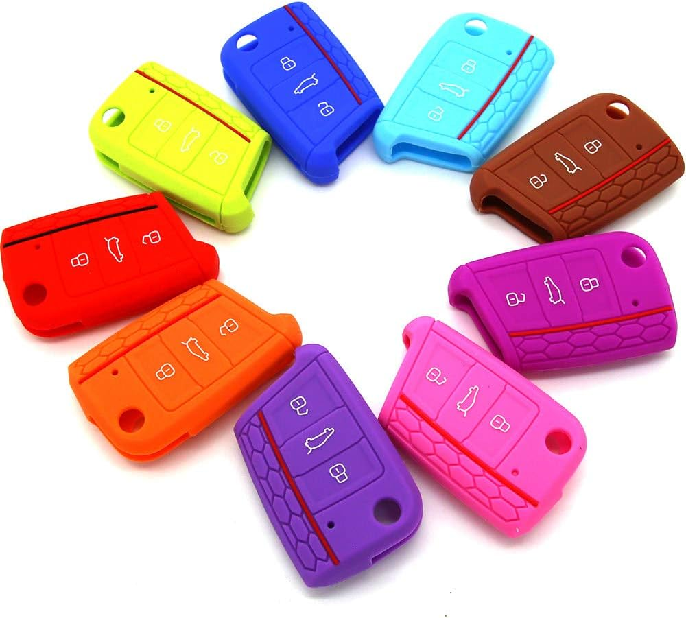 WSWJDW Silicone Car Key Case Cover Keychain Ring Key Bag, Fit for Volkswagen Vw Golf 7 Mk7 Skoda Octavia A7 Seat Leon Ibiza,Pink image number 4