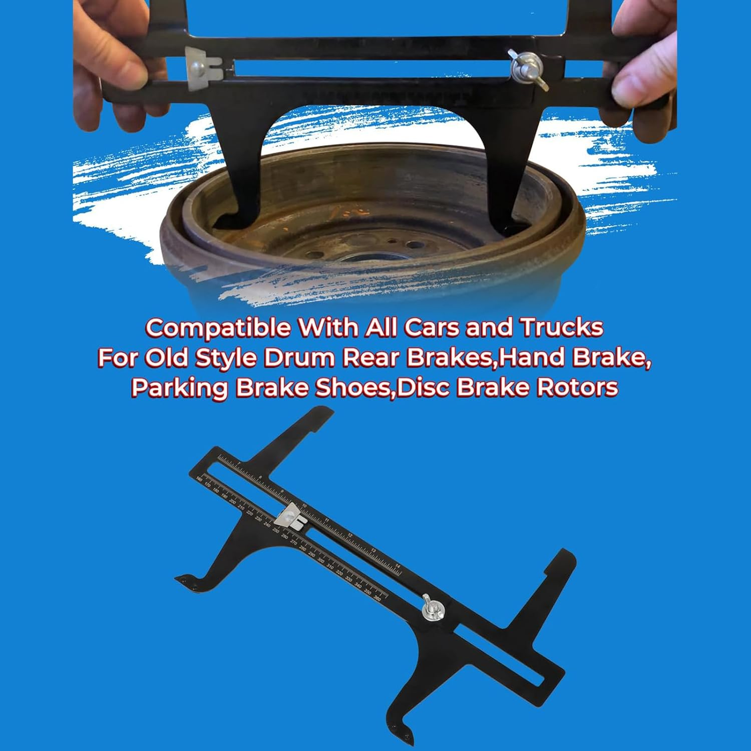Brake Drum Measuring Resetting Tool, 6.5-14.25 Inch Double Scale Combination Brake Reset Gauge, Brake Measuring Tool for Rotor Resetting, Adjusting Brake Shoes, Measuring image number 1