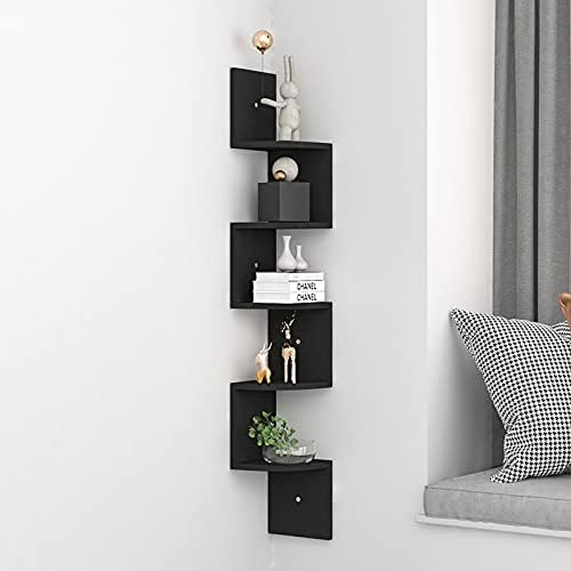 5-Tier Wall Mounted Shelf: 125X20X20Cm Rustic Particleboard Storage - Multi-Room Organizer for Living Room, Bedroom and Home Office (Black) image number 1