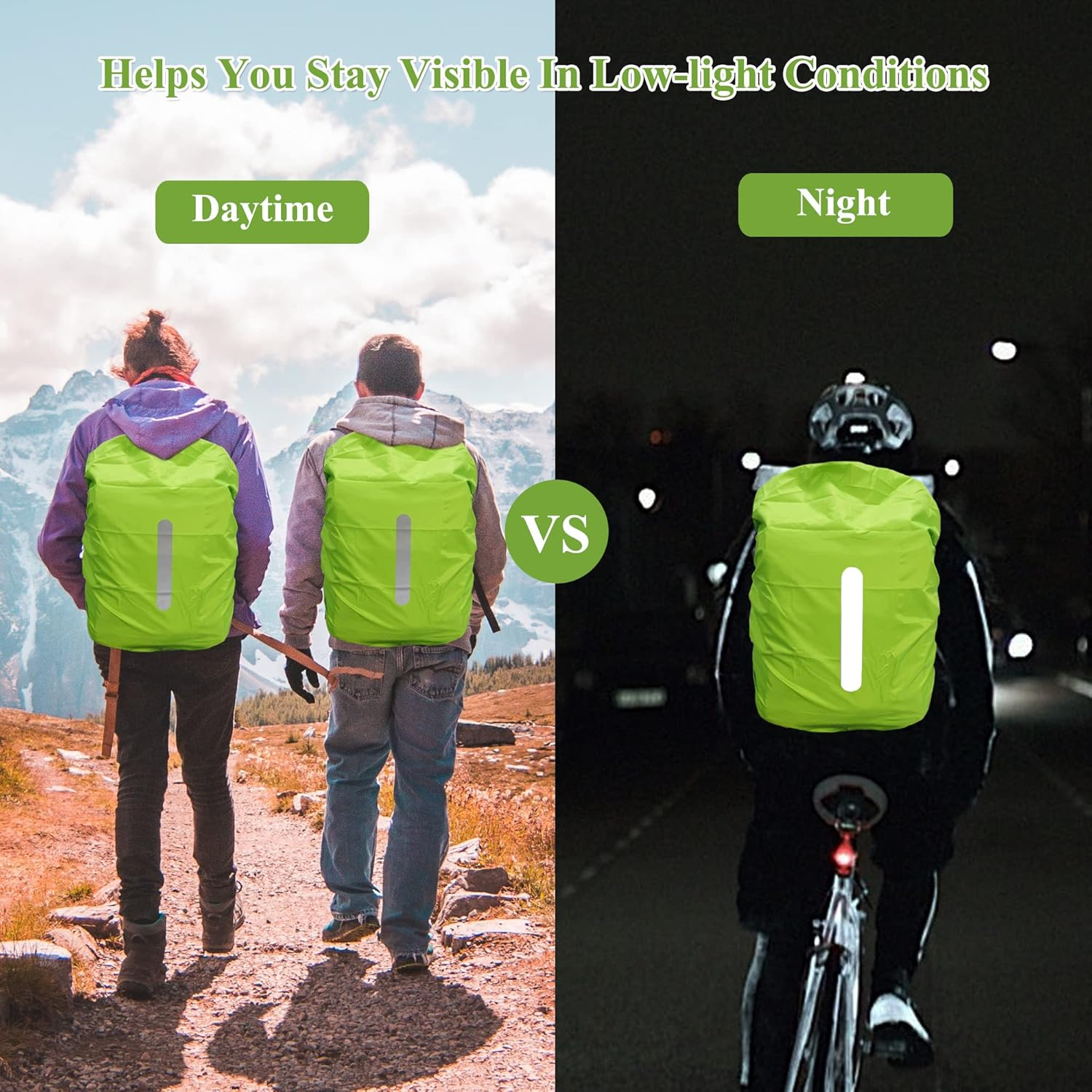 Pack of 2 Rain Covers for Backpacks with Reflective Strips, 15L-50L Waterproof Backpack Rain Cover, Rain Cover School Bag for Hiking, Camping, Travel, Cycling image number 3