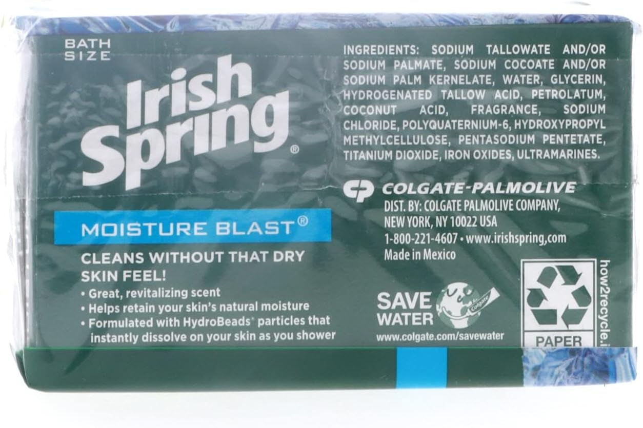 Irish Spring Moisture Blast Deodorant Bar Soap, 11.1 Oz Bars, 3 Each (Pack of 2)