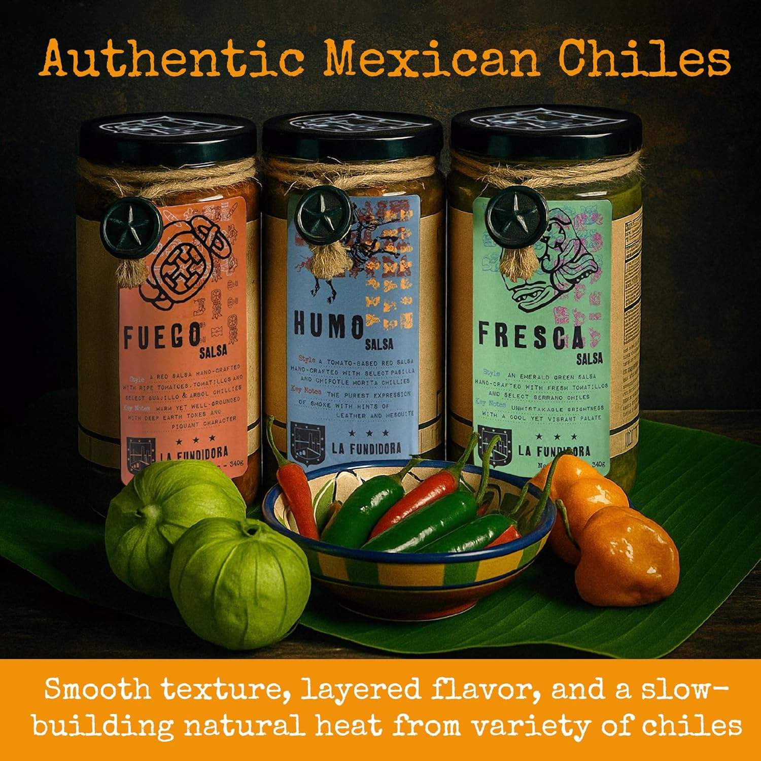 La Fundidora Traditional Mexican Salsas, Authentic Recipe, Smooth Style Sauce, Small Batch, All Natural, No Preservatives (Trio Fuego) (Fresca, Fuego, Humo)
