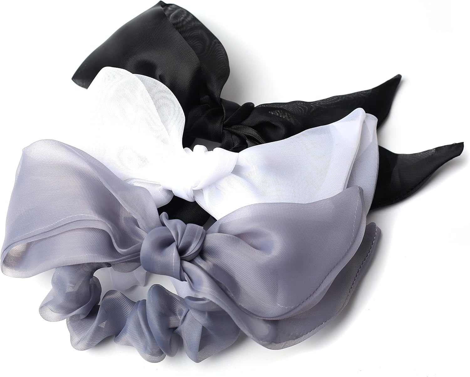 Qingoo Organza Rabbit Ears Elastic Hair Band Ponytail Holder Suitable for Everyday Use Travel Party (White) - Grey image number 7