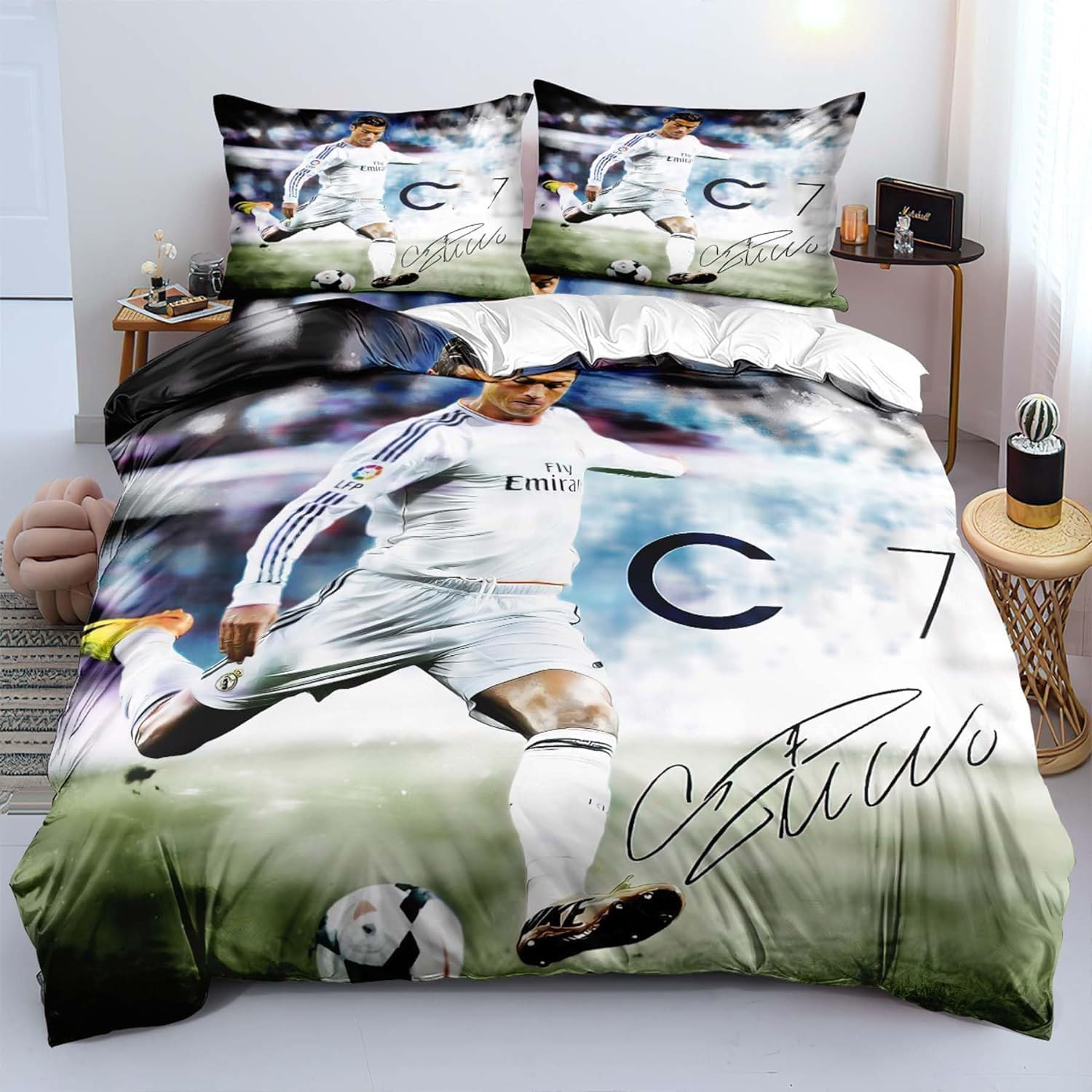 Generisch Children'S Football Star Bedding Set, Duvet Cover 135 X 200 Cm, Pillowcase 80 X 80 Cm
