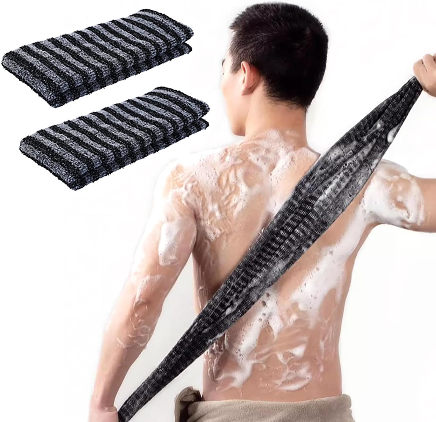 Sima Japanese Exfoliating Towel, Body Scrub Washcloth for Face and Deep Cleansing, Net Sponge 2-Pack Extra Long (39.4&times;11.02In) image number 6