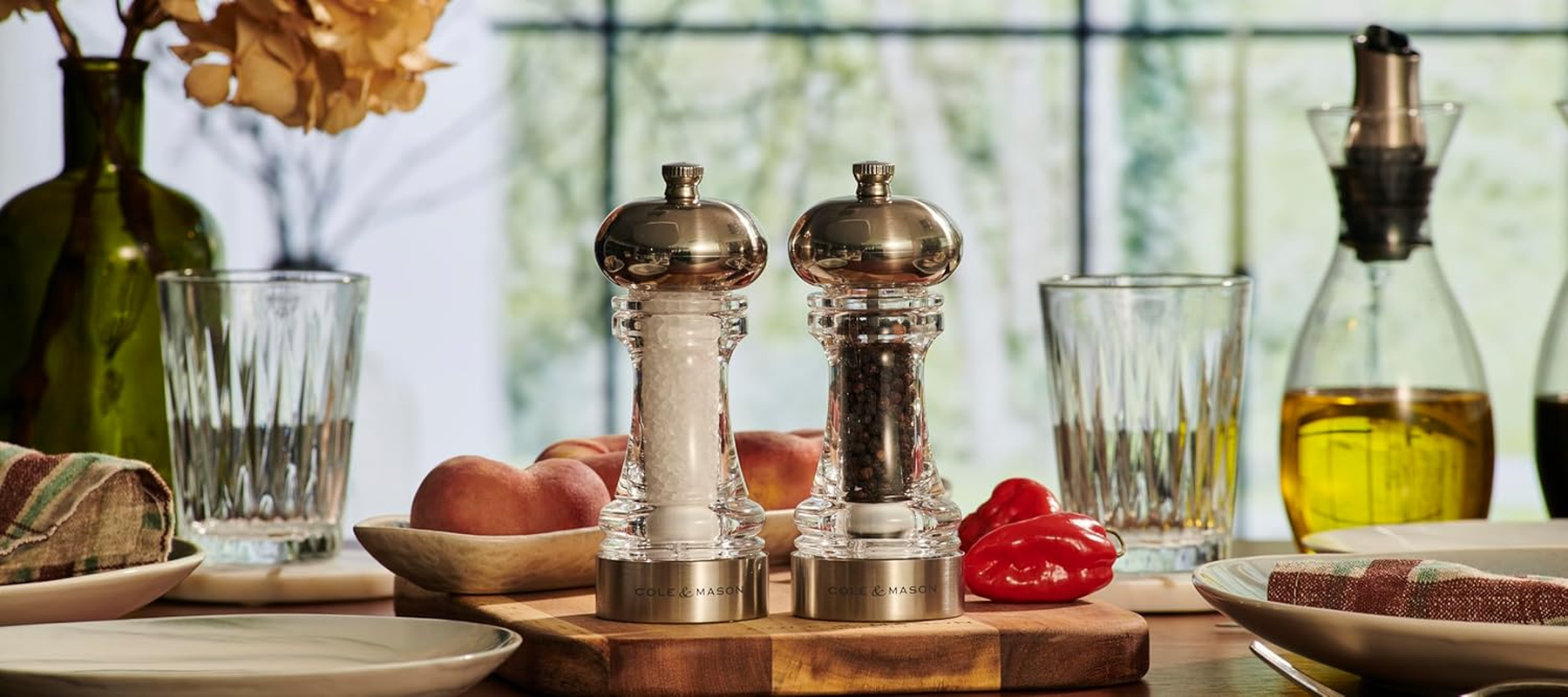 Cole & Mason Clovelly Gift Set Salt and Pepper Mill Set 14.9Cm &ndash; Stylish Acrylic & Wood Mills with Diamond-Sharp Ceramic Mechanism | Adjustable from Fine to Coarse, Pre-Filled for Convenience