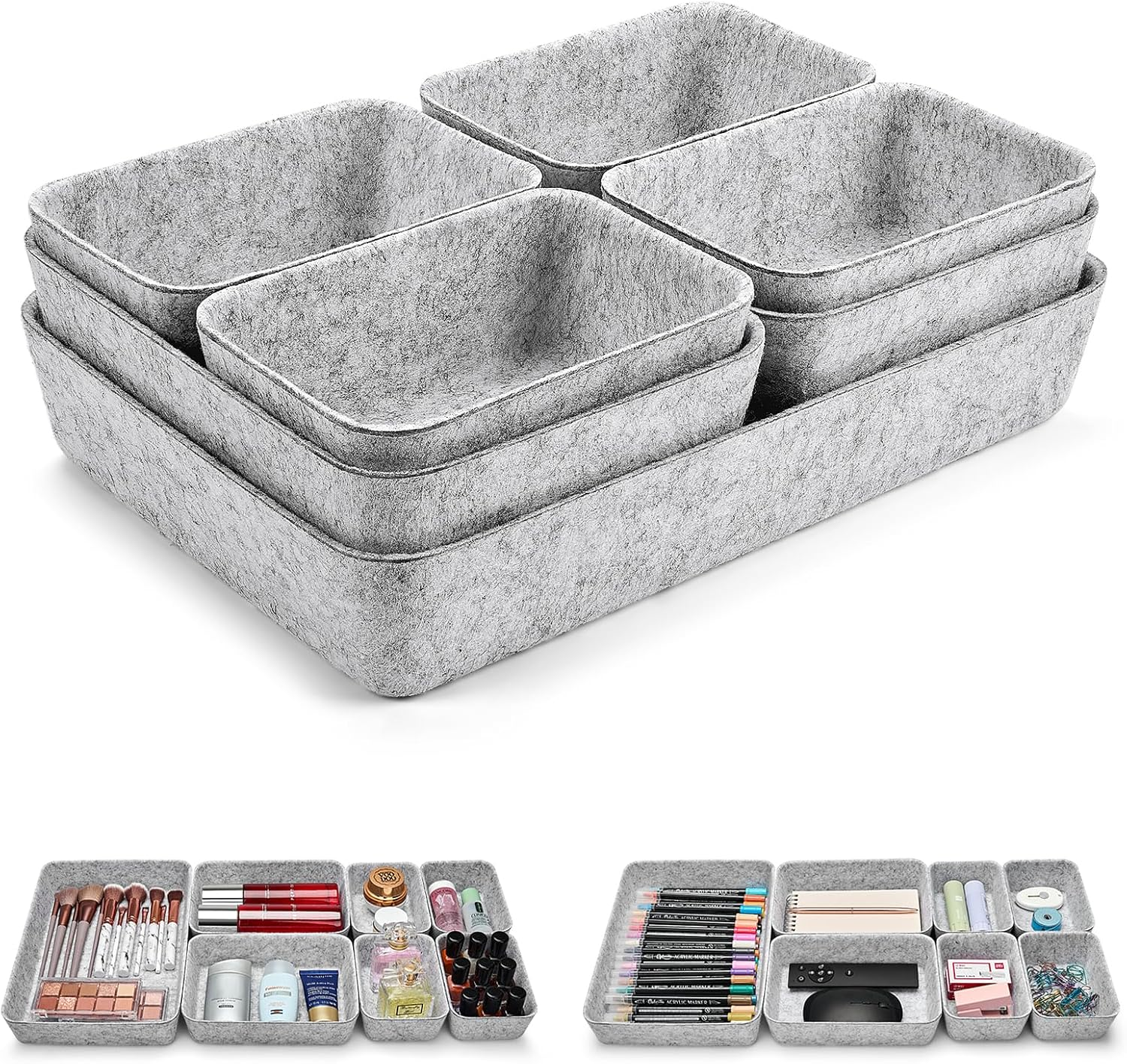 Eurhomewit Pack of 9 Felt Drawer Organiser, Drawer Insert, Office Drawer Organiser System, Dressing Table Organiser for Drawer, Office & Home Cupboard Storage Box Organiser, Dark Grey