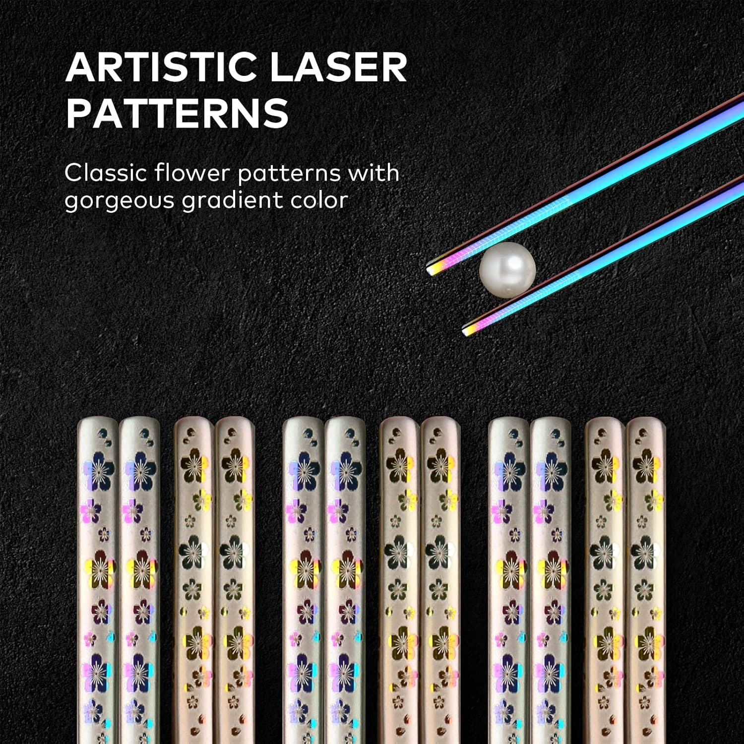 YOZOTI Stainless Steel Rainbow Color Chopsticks, Reusable Chopsticks , 5 Pairs Dishwasher Safe Metal Chopstick, Easy to Use, Square Lightweight Chop Sticks - Gift Set(Dazzling) image number 6