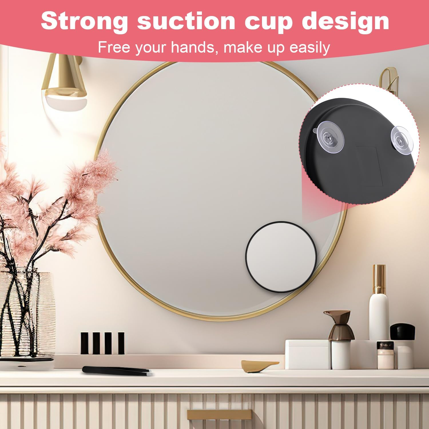 NQEUEPN 30X Magnifying Mirror, 6 Inch Portable Black Magnifying Mirror with Suction Cups and Tweezers Makeup for Bathroom Travel Wall