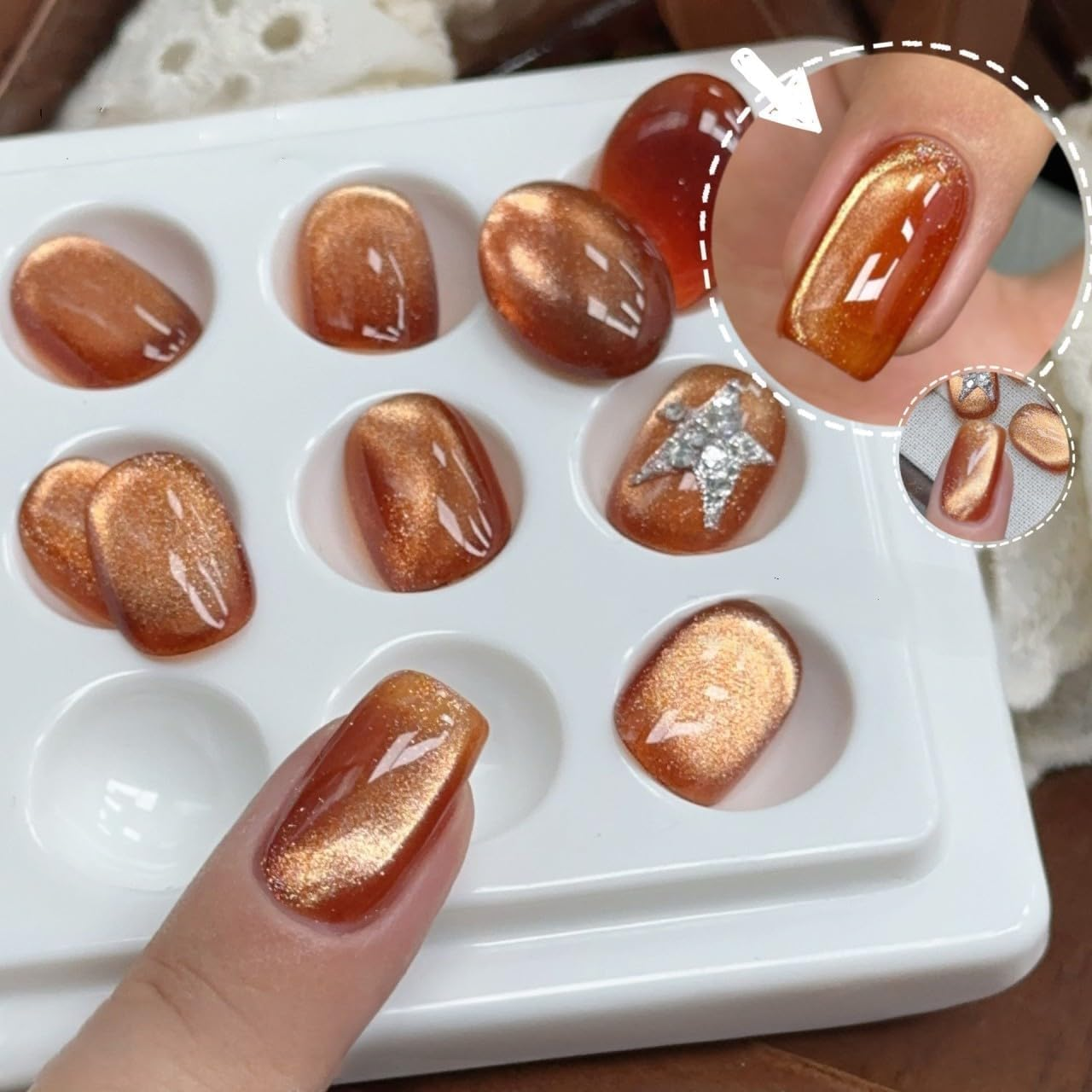 ADHERE Amber Stone Fairy Tale - 12Ml Cat Eye Gel Nail Polish 1Pc Gel Polish Soak off Holographic Magnetic Nail Polish for Nail Art Manicure Salon DIY at Home (Elixir)