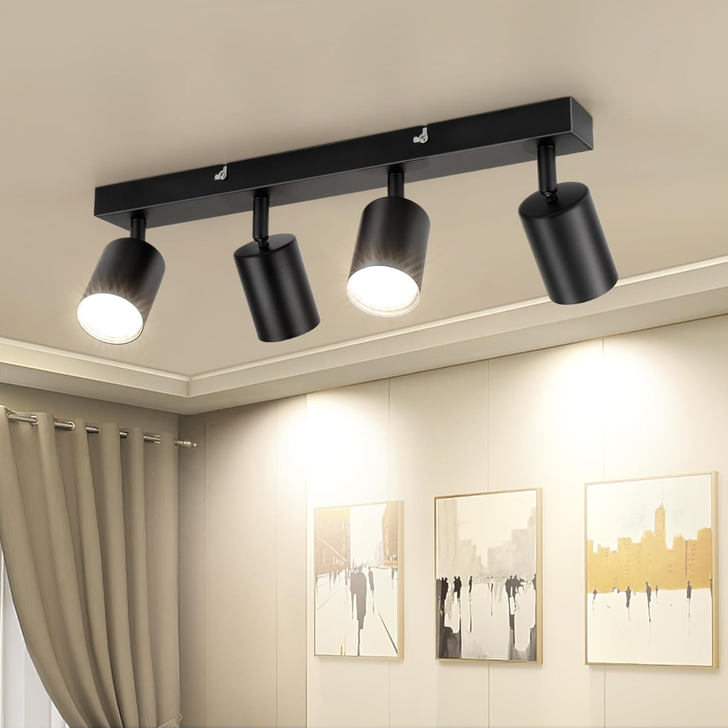 Dehobo Spotlight Rails and Rails, Double GU10 Modern Adjustable Ceiling Spotlights, Matt Black, without Bulbs, 2 Spotlights for Kitchen, Bedroom, Living Room, Hallway, Dining Room