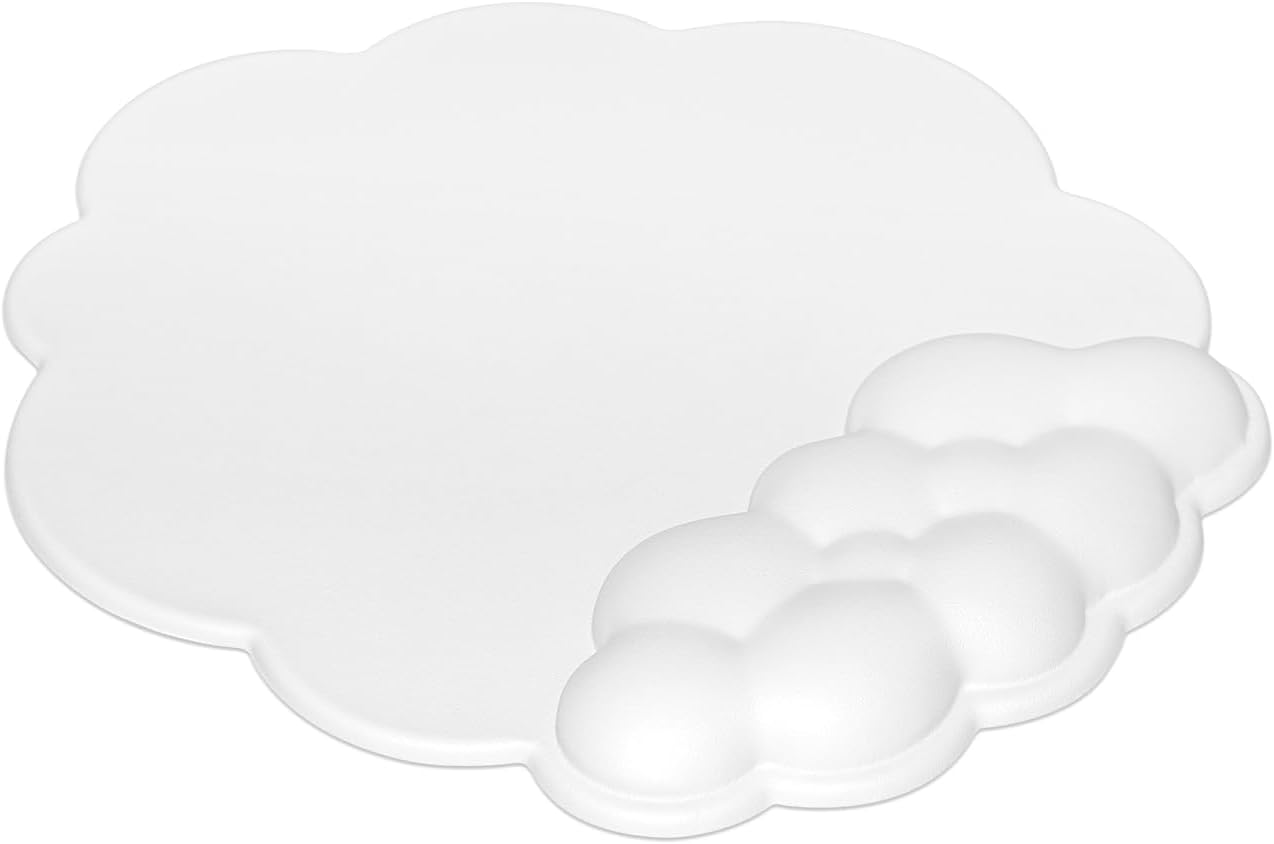 Mouse Pad Wrist Support with Leather Surface Cloud Wrist Rest Mousepad with Memory Foam Non-Slip PU Base Mouse Pad for Home Office Laptop Mac Easy Pain Relief (White) - Blue image number 7