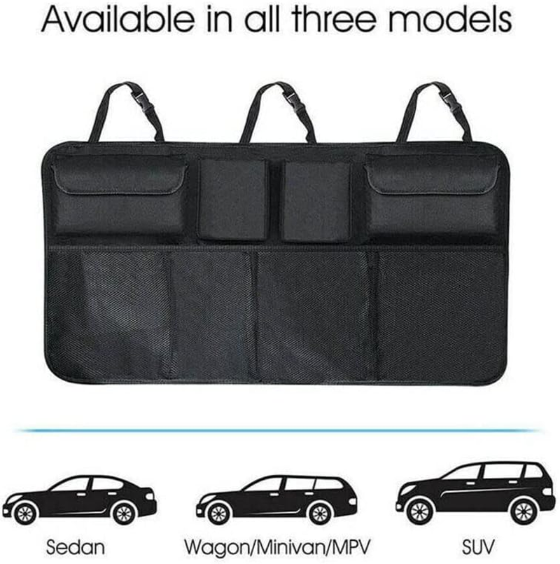 AIMALL Large Organiser Car Seat Back Storage Bag SUV Hatchback Boot Trunk Hanging Pouch Oxford Cloth, Foldable Design 41.3&times;20.5In Durable Wear-Resistant Black