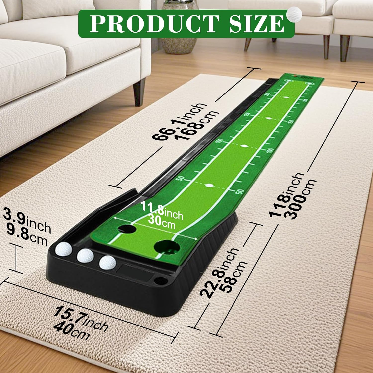 Asgens Golf Putting Green Mat with Auto Ball Return System 2 Holes / 2 Sizes Golf Game Practice Equipment and Golf Gifts for Home Office Backyard Indoor Outdoor Use - 9.8 Feet with 3 Bonus Balls image number 4