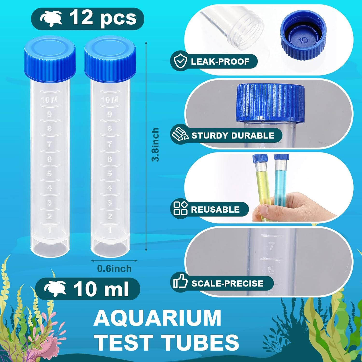 Konohan 12 Pcs Replacement Test Tubes for Aquarium Test Kits, 10Ml Plastic Frozen Self Standing Test Tubes with Scale Line for Aquarium Water Testing