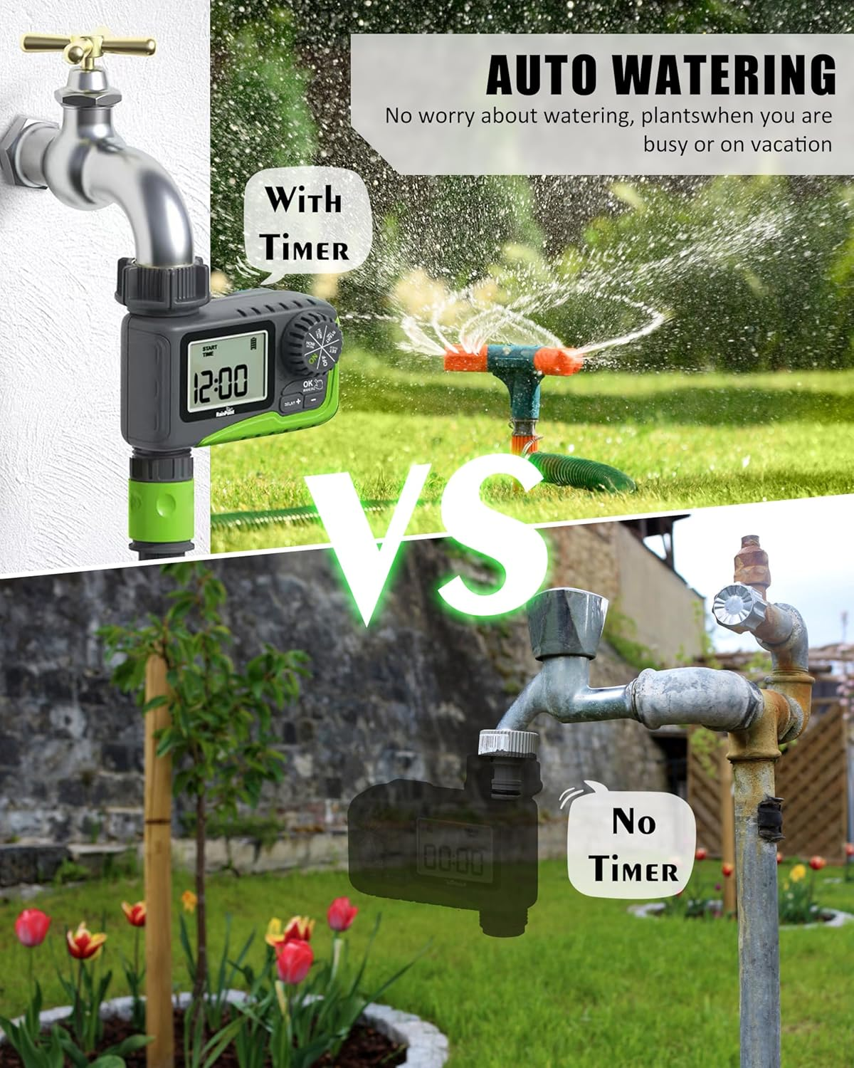 Tap Timer Outdoor, Programmable Water Timer for Garden Hose, Watering Timers with Rain Delay/Manual/Automatic Drip Irrigation and Lawn Watering System for Yard, 1 Outlet image number 3