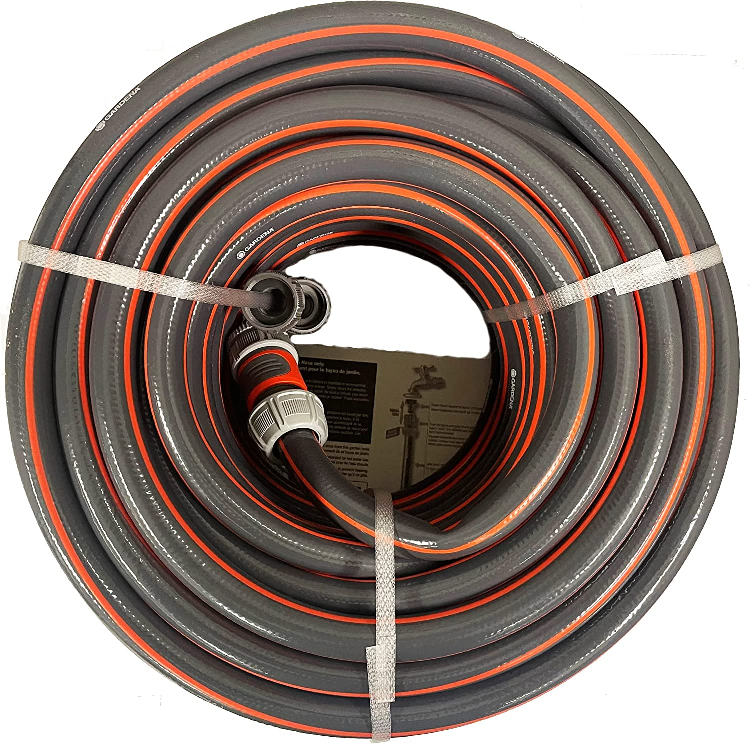 Gardena (39100) 100 Foot 5/8 Inch Heavy-Duty Quick Connect Hose, Heavy-Duty 5-Ply Design, Includes Quick Connectors and Adadpters, Kink-Resistant