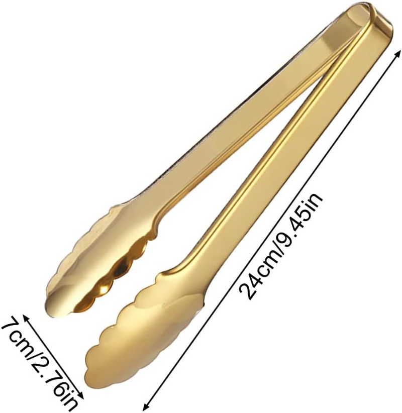 2Pcs 9 Inches Kitchen Tongs, Cooking Tongs Buffet Easy Grip Stainless Steel Serving Tongs Party Kitchen Utensils for Grilling BBQ Serving Salad Ice(Champagne Gold 2Pcs) image number 2
