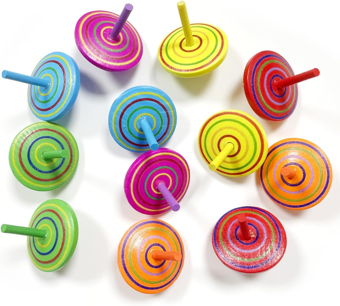 WELANE Wooden Gyroscopes Toy, 12 PCS Novelty Wood Colorful Spinning Tops for Fun, Gift, Family Game (Mixed Color)