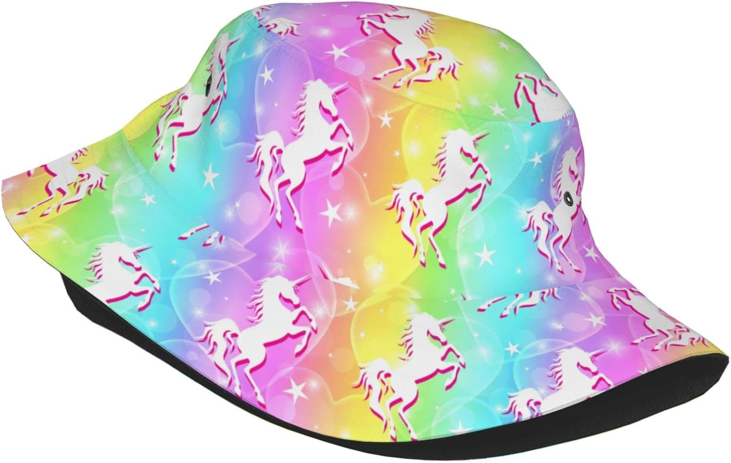 Fashion Unicorn Bucket Hat Rainbow Galaxy Print Sun Hat Packable Summer Unisex Outdoor Fisherman Hat for Women and Men - Rainbow Unicorn 02 image number 2