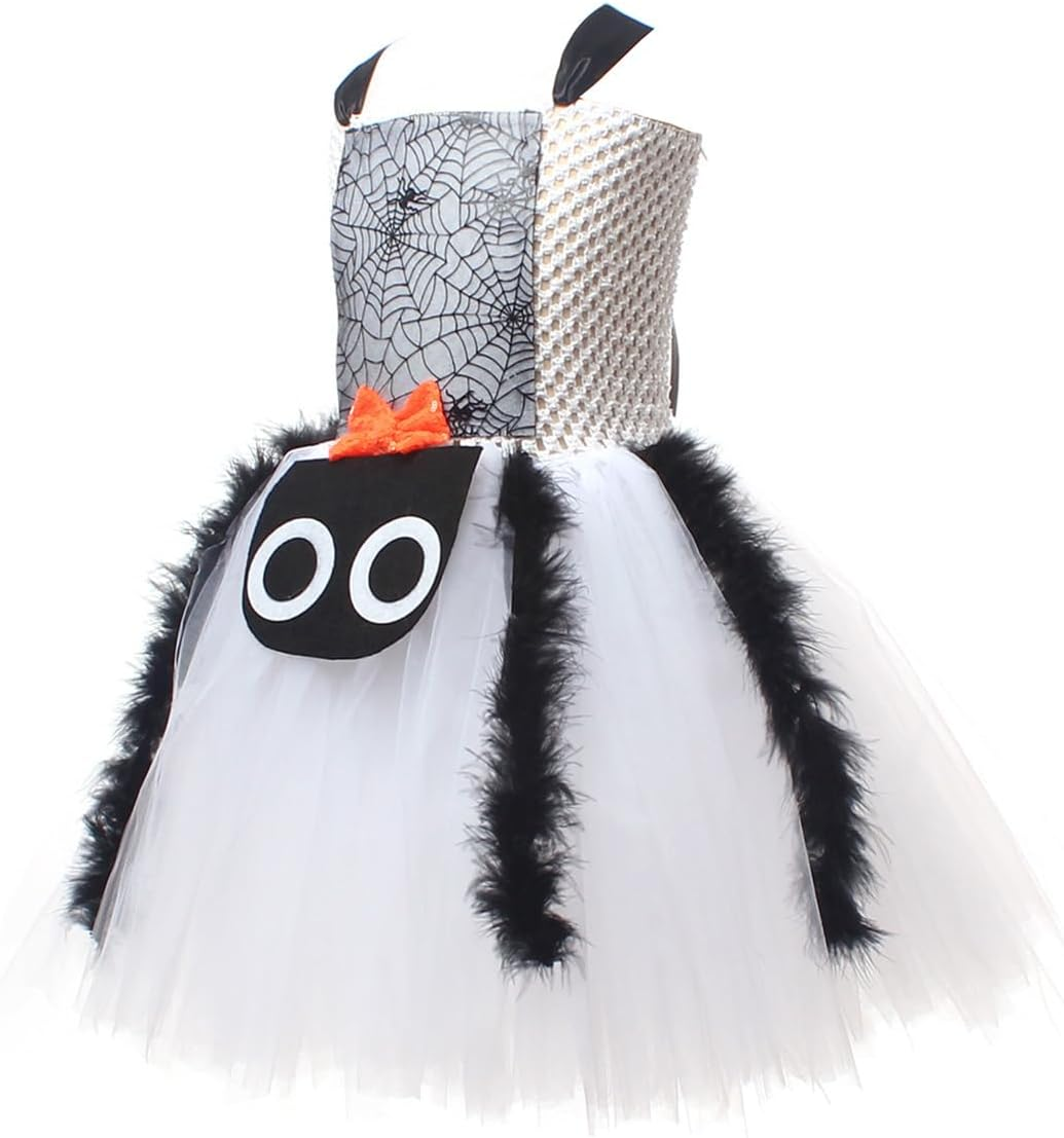 IBAKOM Witch Costume Girls Halloween Costume Children 2-Piece Cosplay Outfit Dress X 1 + Witch Broom X 1 Tulle Dress Wizard Costume Fancy Dress Costume for Carnival Cosplay Party Festival White 10-12 image number 1