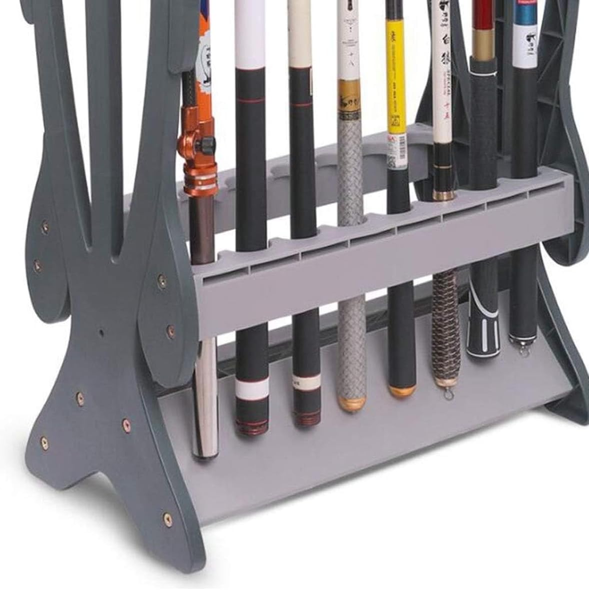 AIMALL Fishing Rod Rack Holder Stand &ndash; 16 Slots Vertical Storage for Sea Rods, Scoop Nets &ndash; ABS Foam Material, Freestanding Floor Display, 31.5X17.1X9.4In, Black image number 2