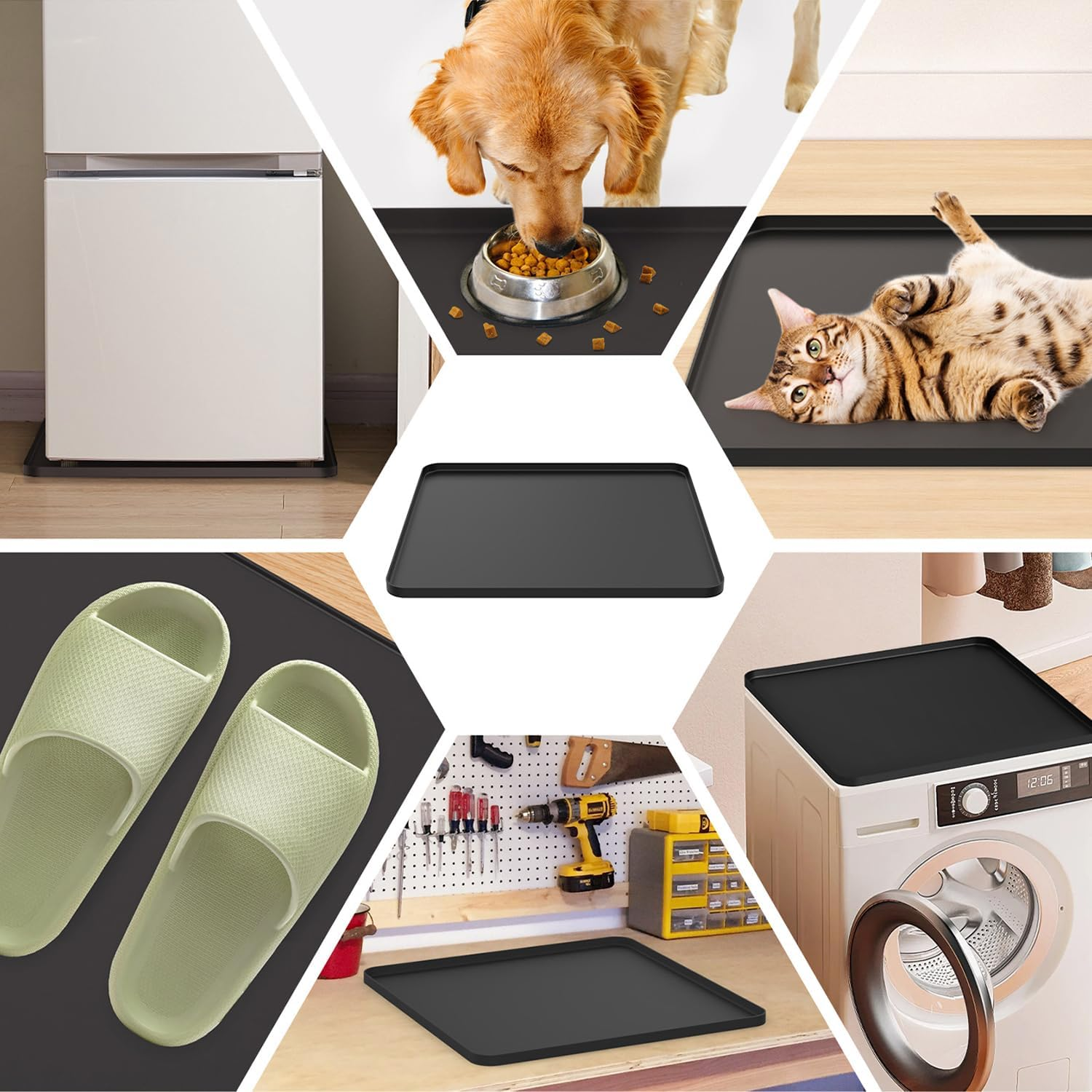 Silicone Fridge Mat with Raised Edges, 23.6"X23.6"X0.78" Mat for Refrigerator,Washing Machines, Refrigerators, Floor Protector Dryers Mat,Washing Machine Mat Mat for Dryer Mini Fridge (Black) image number 4