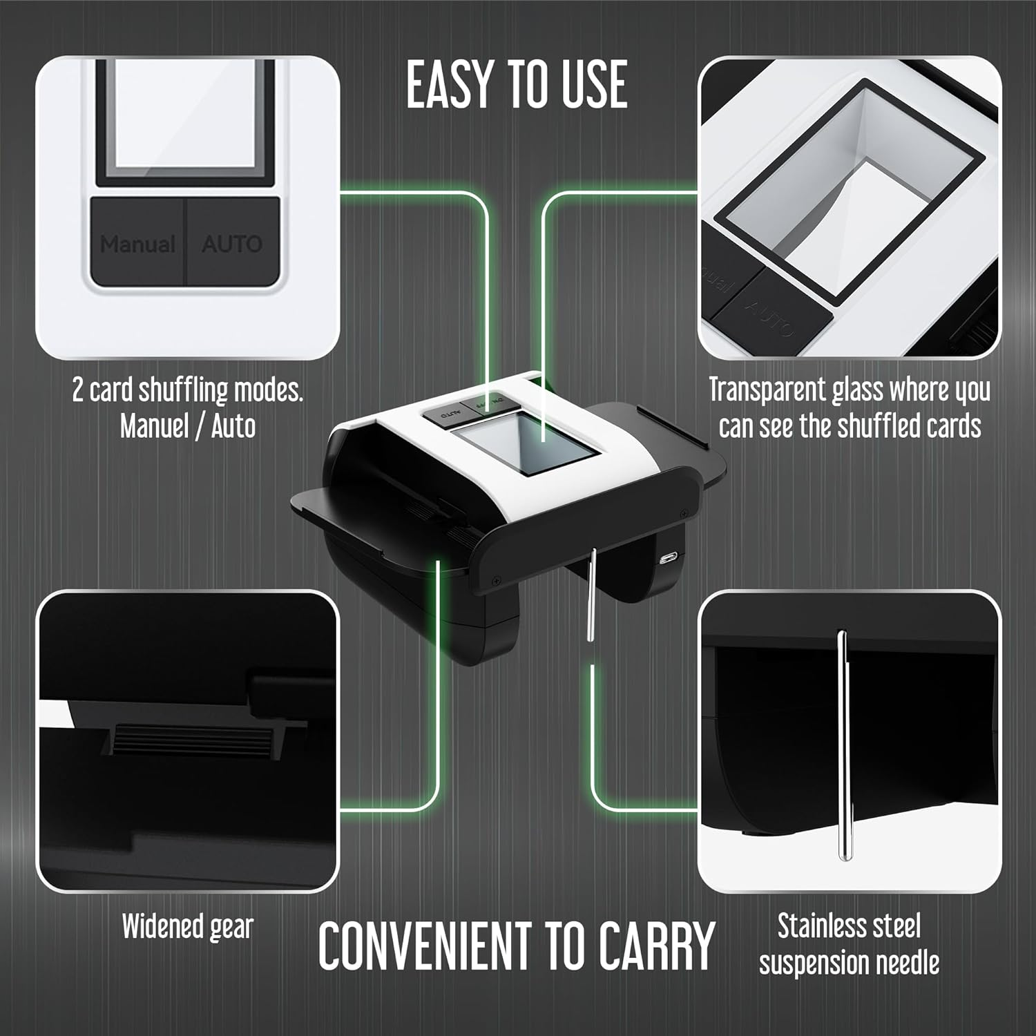 Automatic Card Shuffler for 1&ndash;2 Decks, Auto & Manual Modes, Ultra-Quiet, Rechargeable Card Shuffler Compatible with UNO, Monopoly, Phase 10 & Board Games
